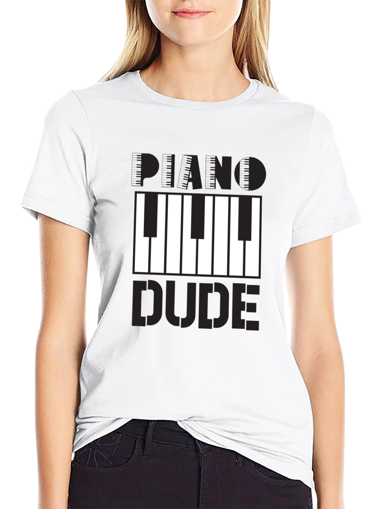 Black Piano Dude Graphic T-Shirt - Black Cotton Tee view 9