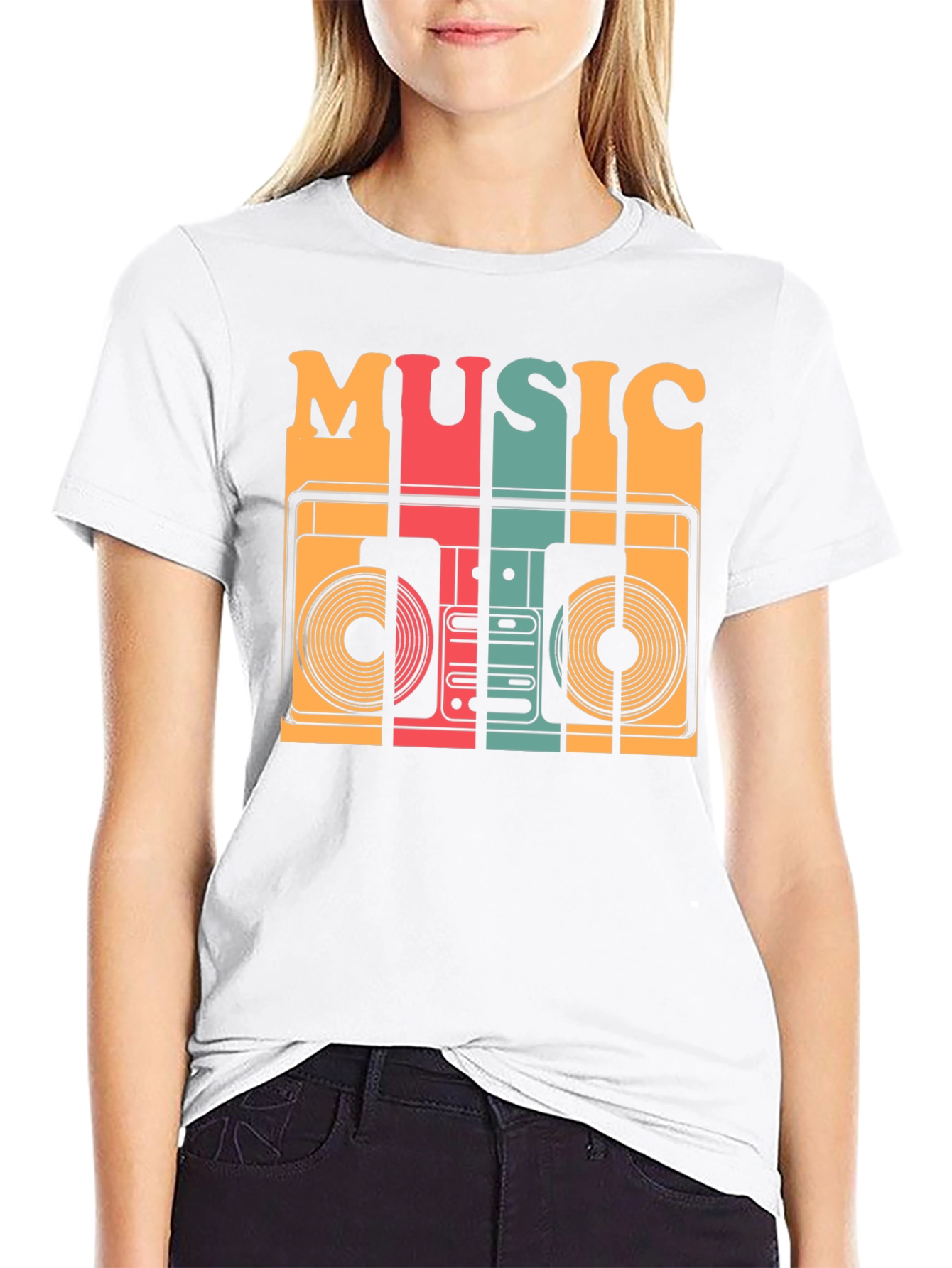 Black Retro Music T-Shirt - Vintage Boombox Design view 9