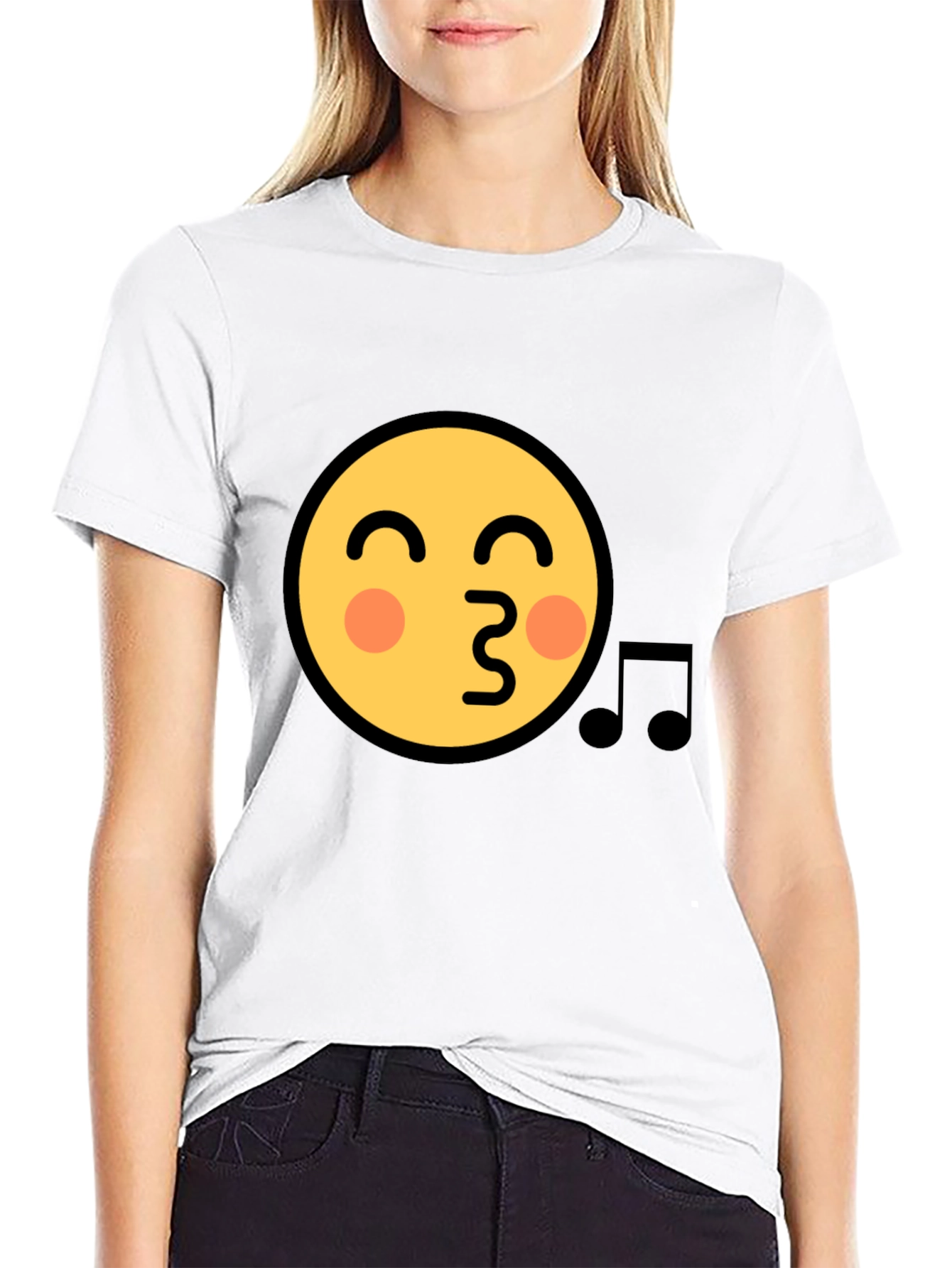 Black Emoji Face Kiss Music Note Black T-Shirt view 9