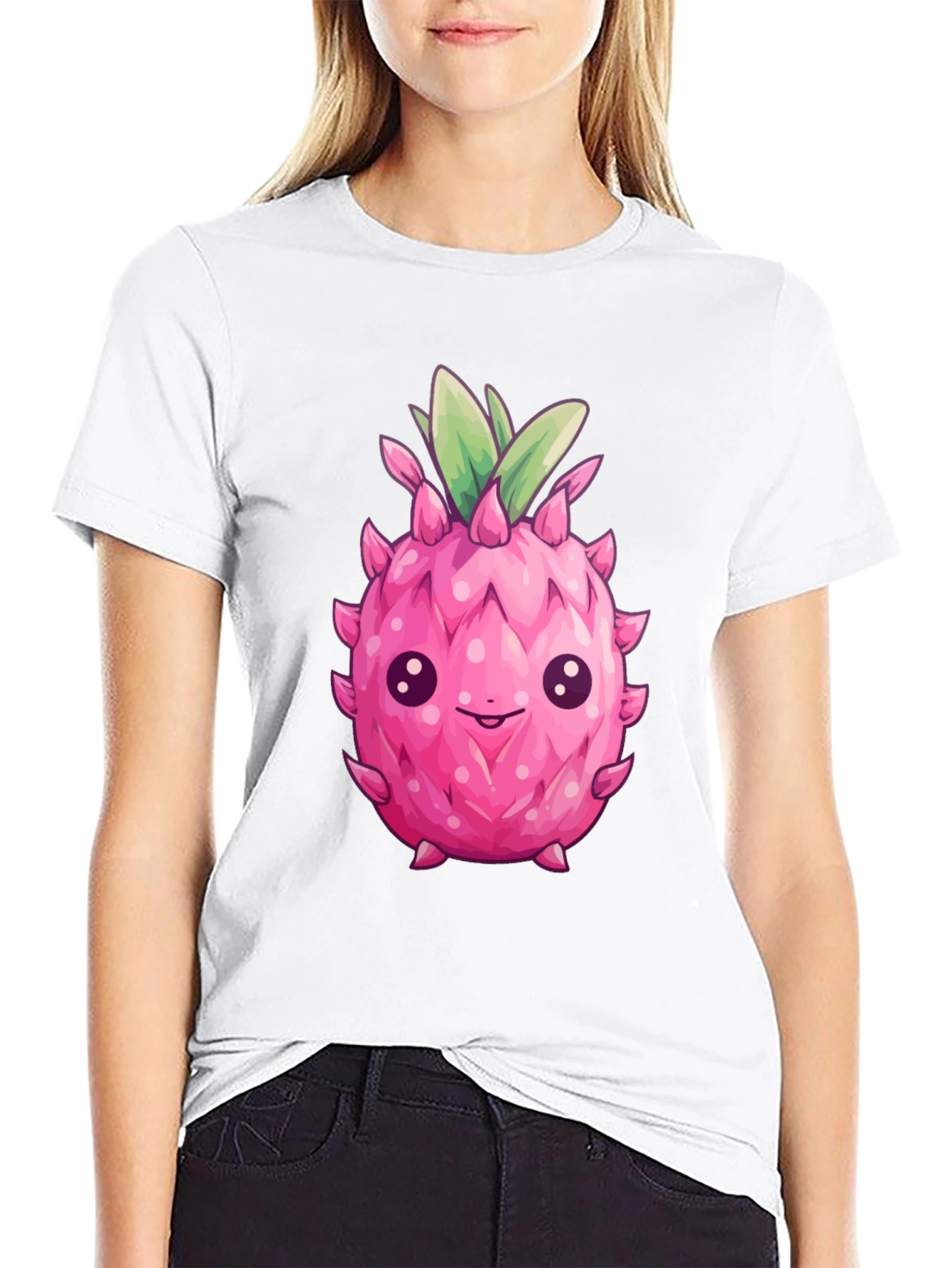 Black Cute Dragon Fruit Graphic Tee view 9