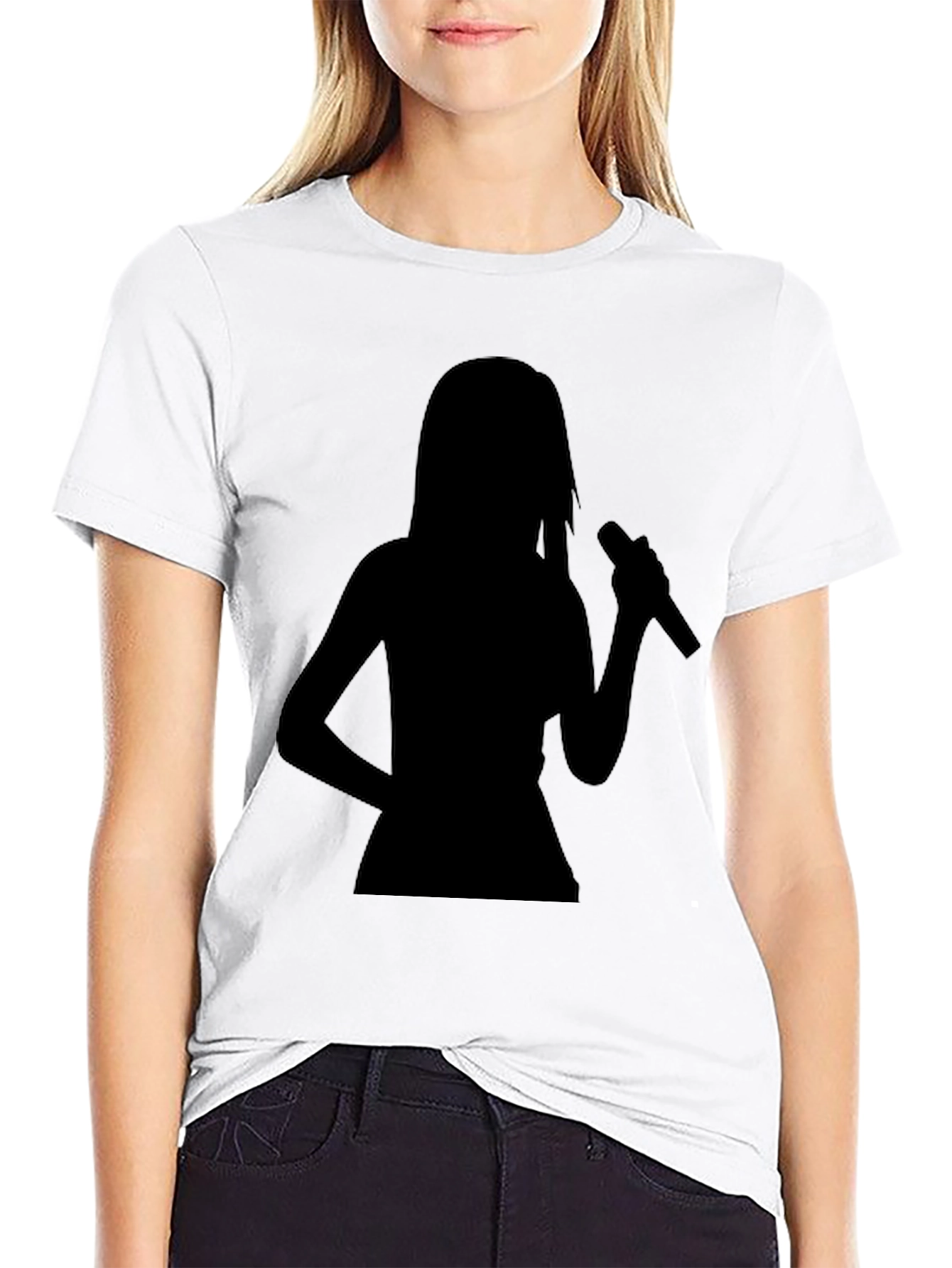 Black Silhouette Singer Graphic Tee - Black Cotton T-Shirt view 9