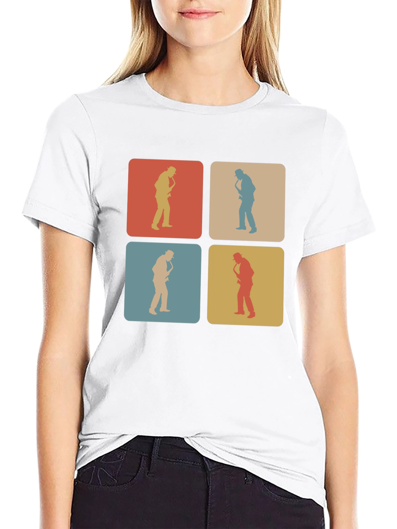 Black Retro Saxophone Player T-Shirt view 9