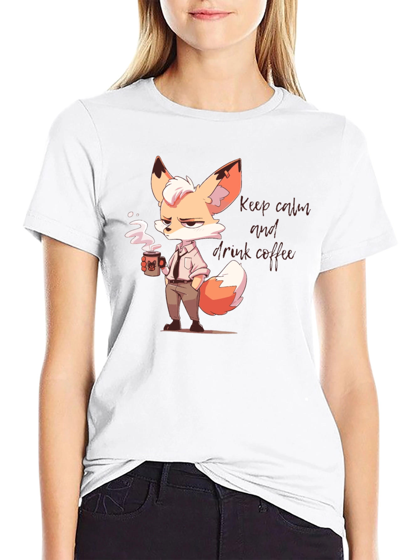 Black Cool Fox Coffee T-Shirt view 9