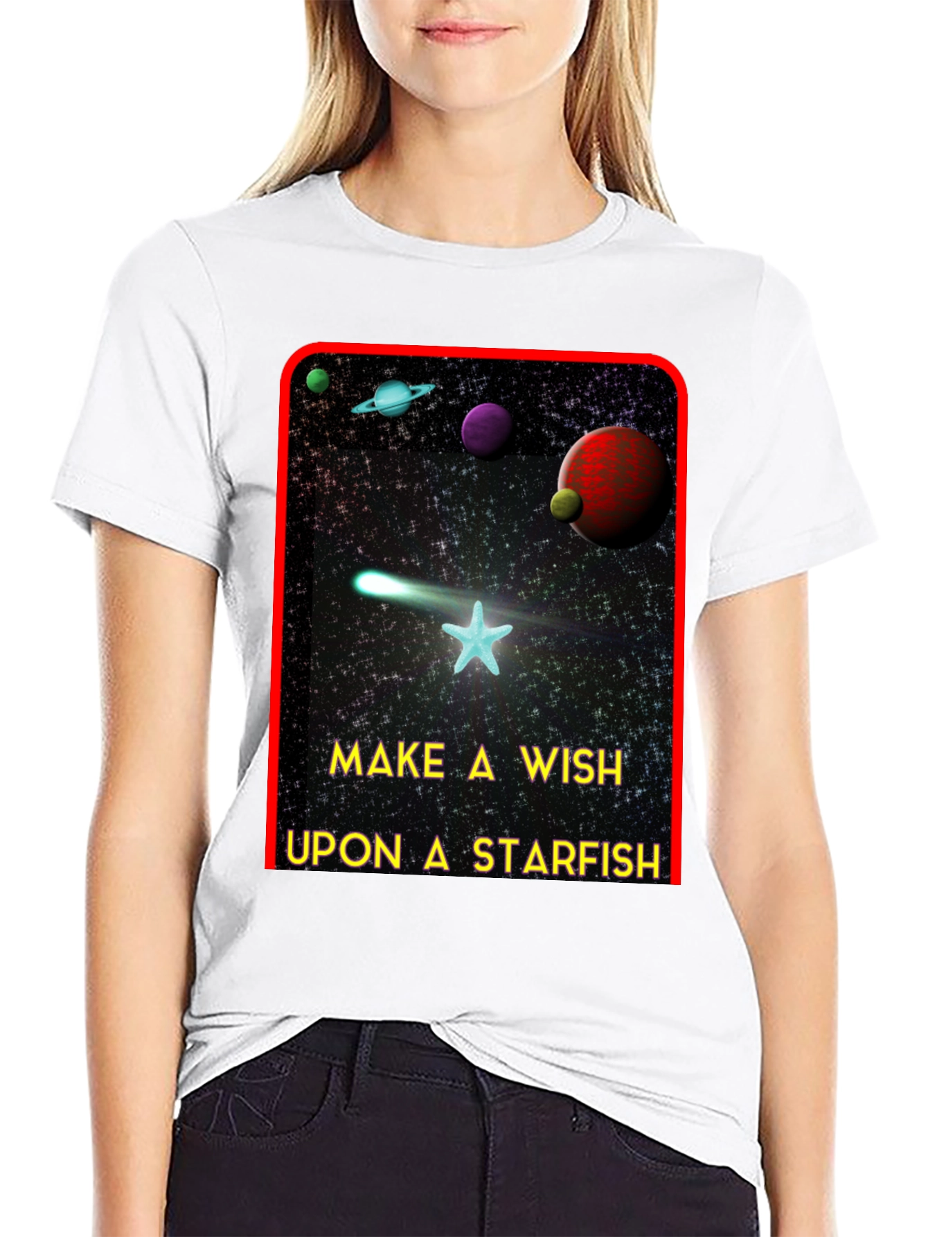 Black Make A Wish Starfish T-Shirt - Galaxy Design Tee view 9
