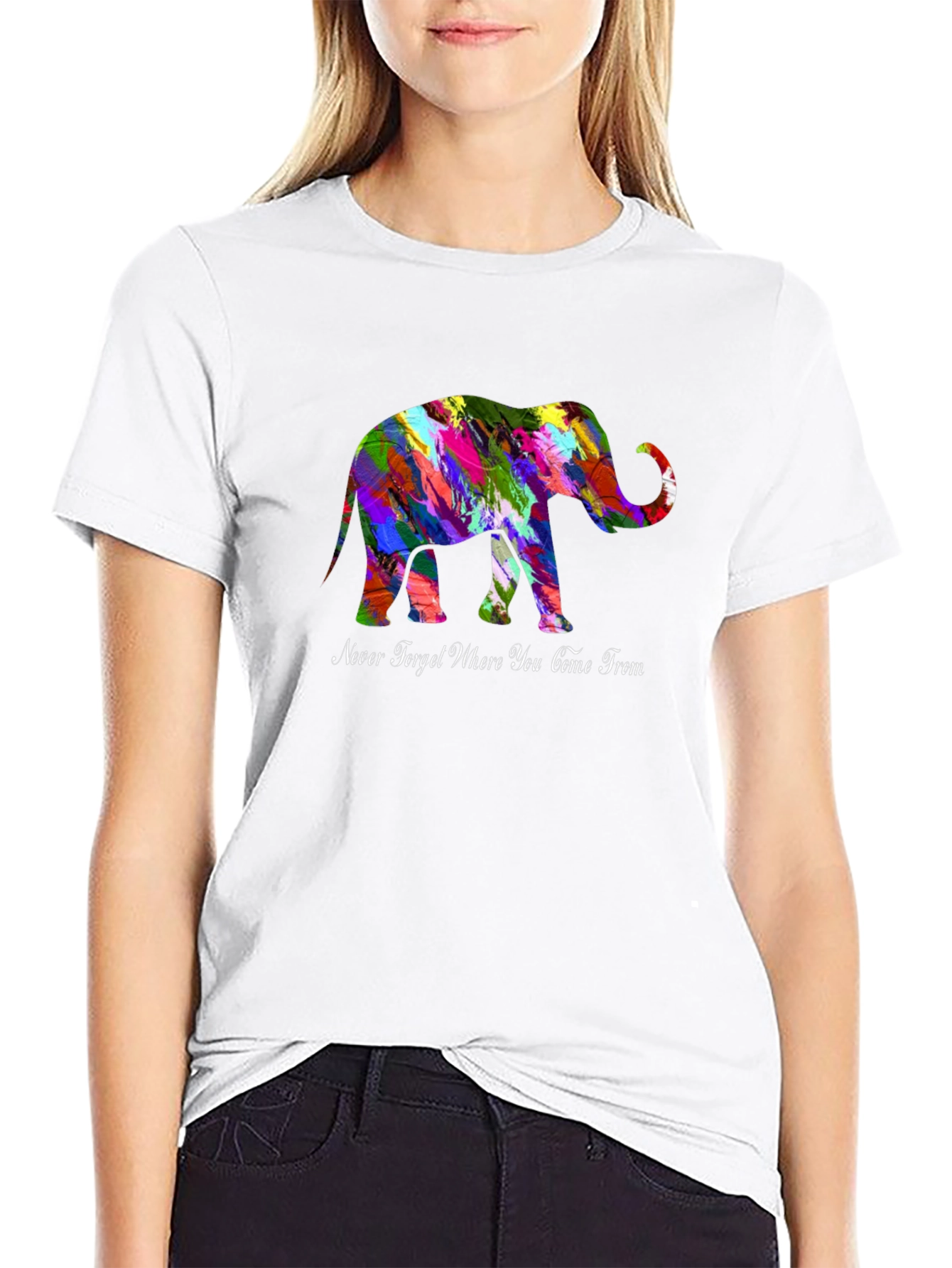 Black Colorful Elephant T-Shirt - Never Forget view 9