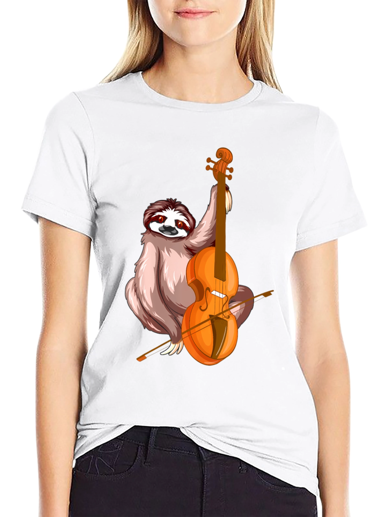 Black Sloth Playing Cello Graphic T-Shirt view 9