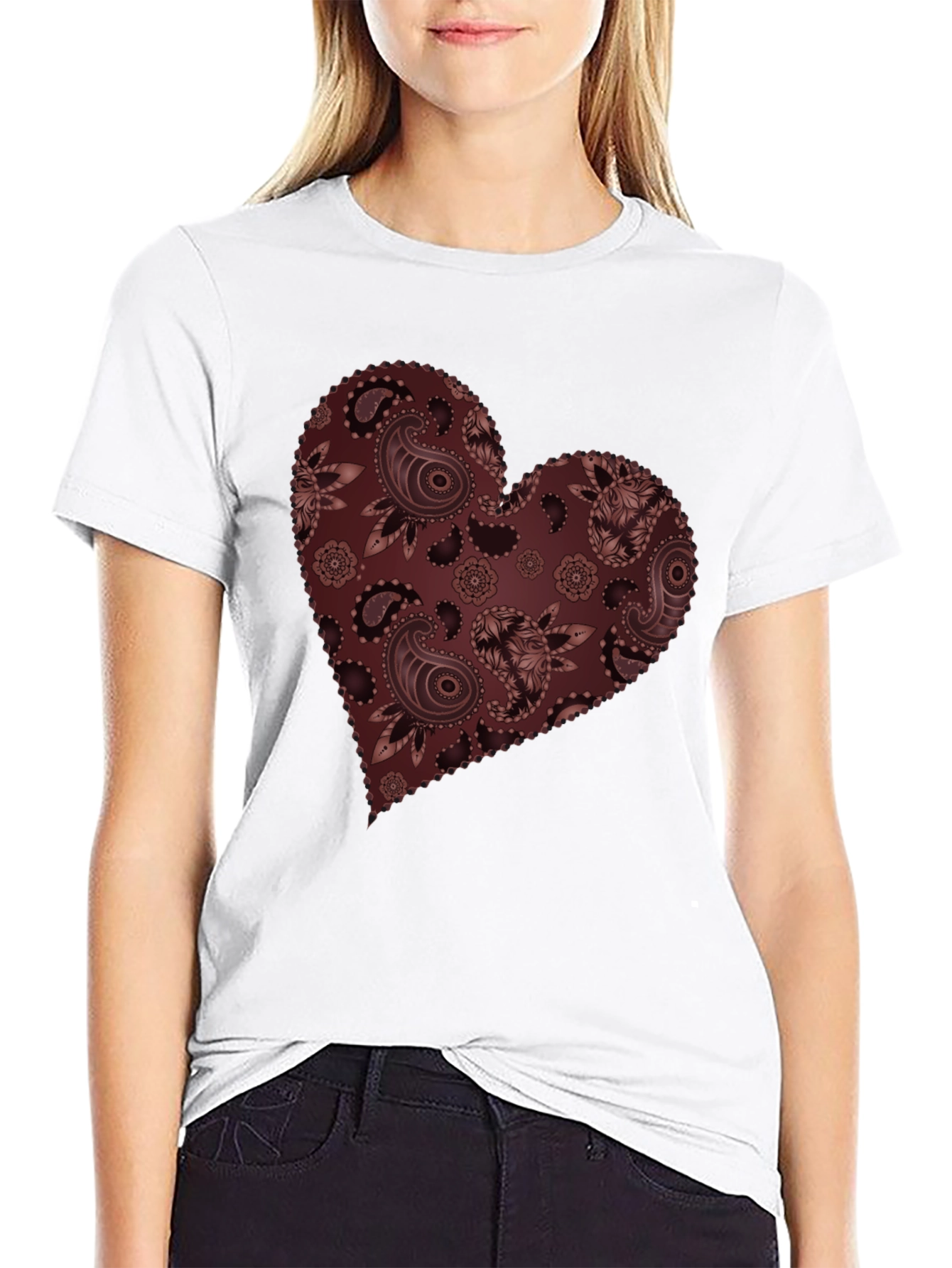 Black Paisley Heart Graphic Tee - Stylish Casual Wear view 9