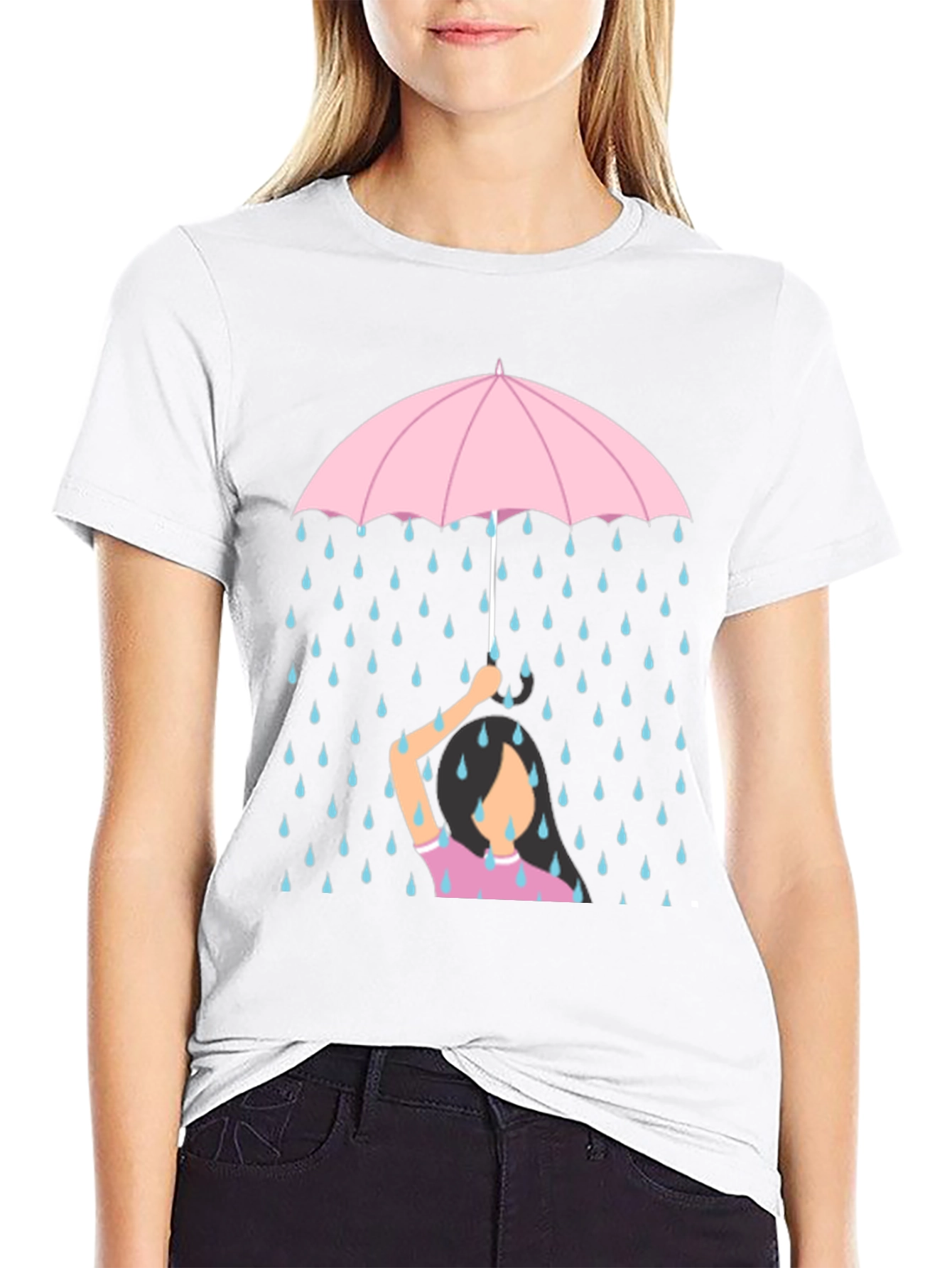 Black Rainy Day Umbrella T-Shirt - Comfort Fit Cotton Tee view 9