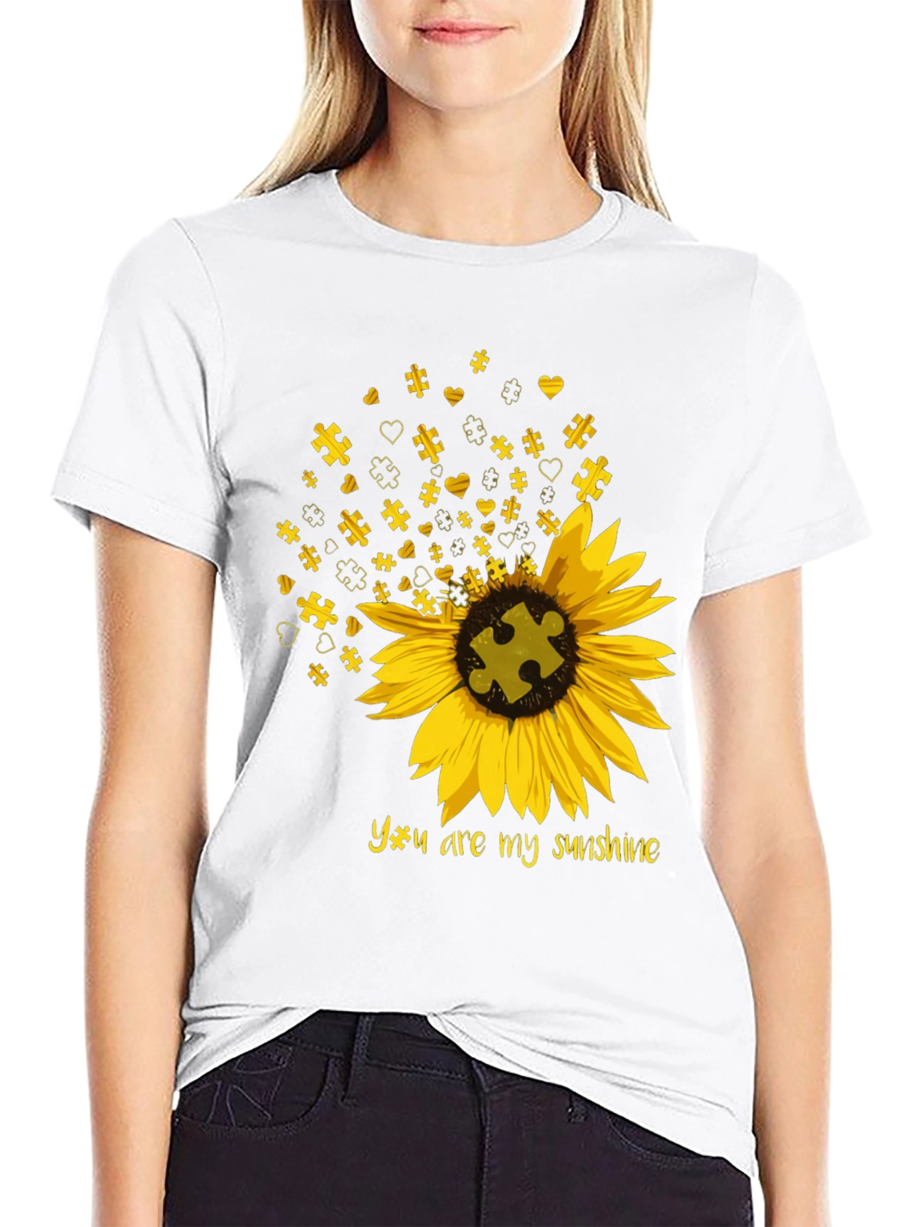 Black Autism Awareness Sunflower T-Shirt view 9