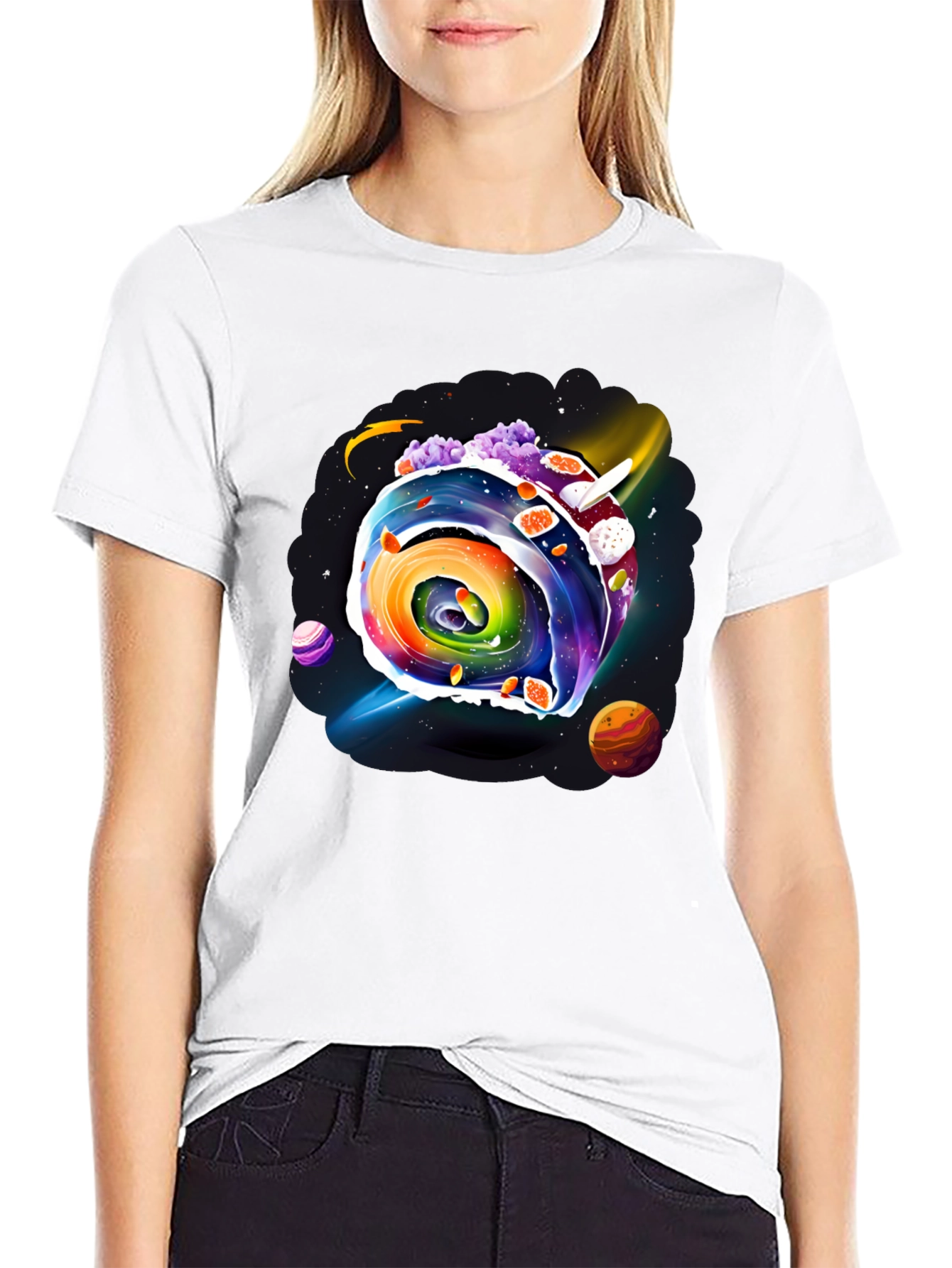 Black Colorful Galaxy Swirl Graphic Tee view 9