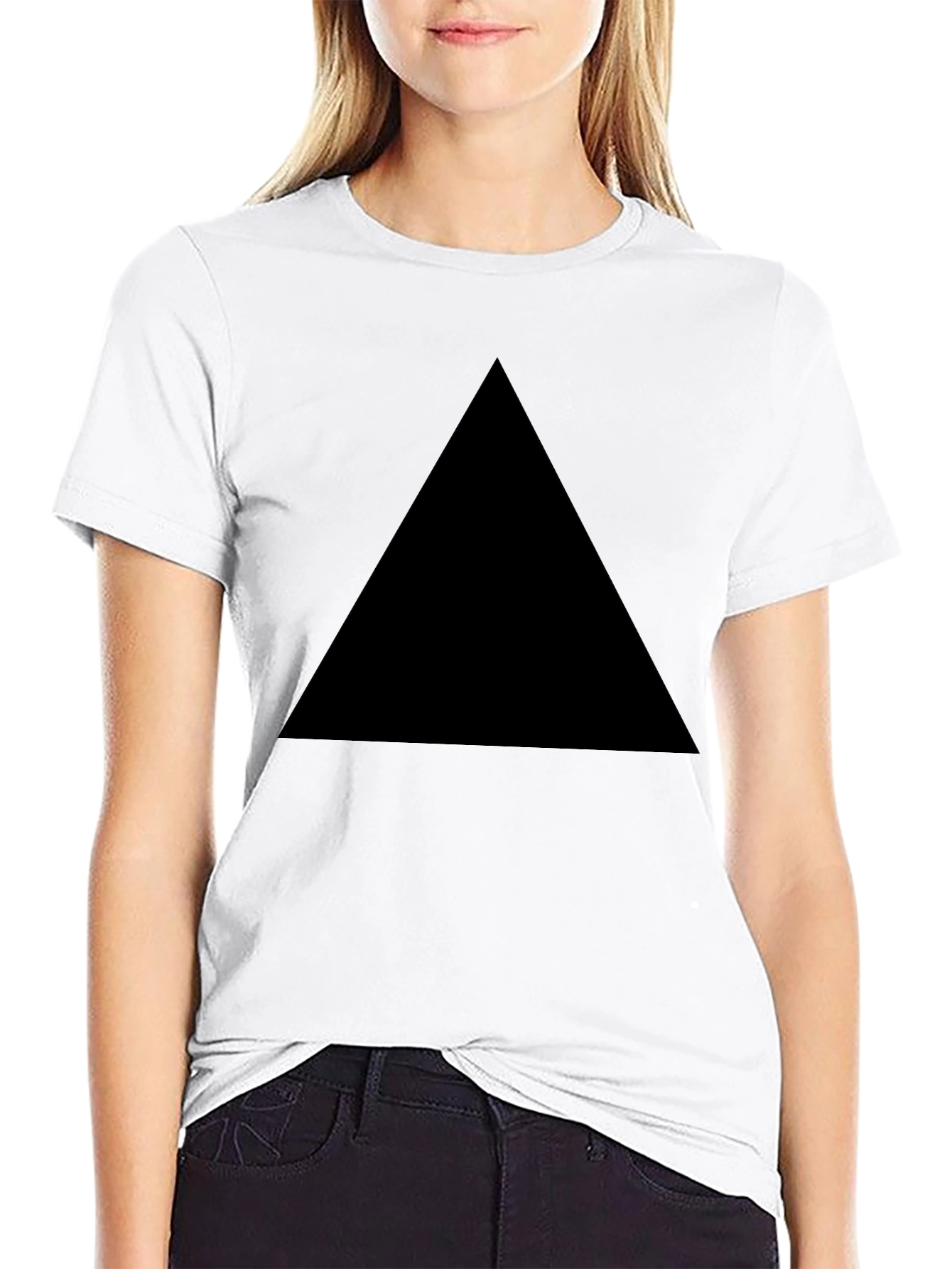 Black Mens Black T-Shirt with Geometric Triangle Design view 9