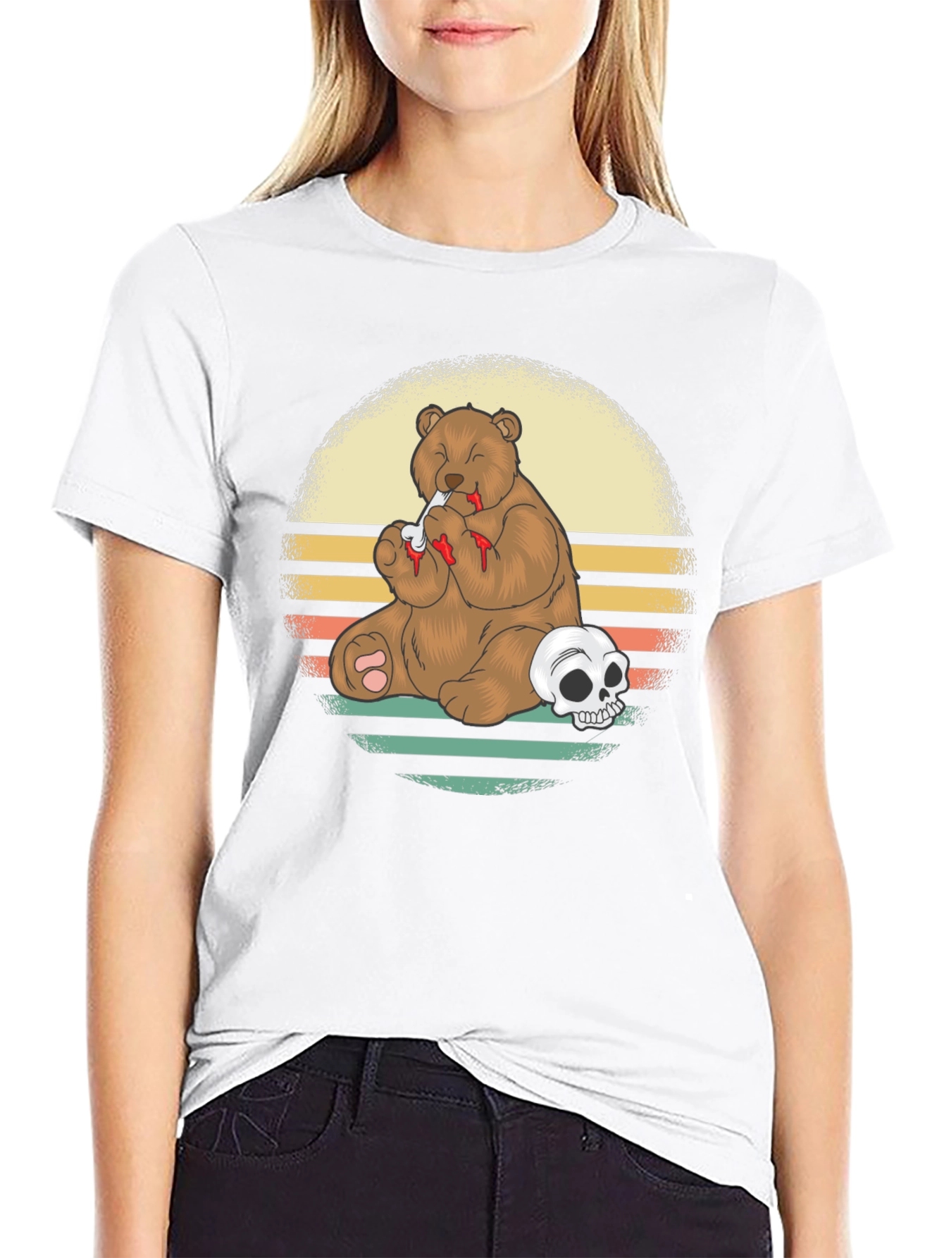 Black Grizzly Bear Skull T-Shirt - Funny Graphic Tee view 9