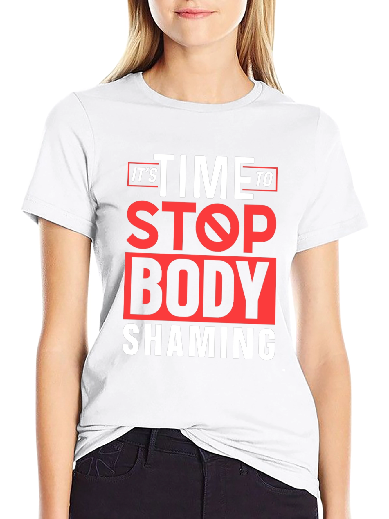 Black Stop Body Shaming Graphic Tee - Black view 9