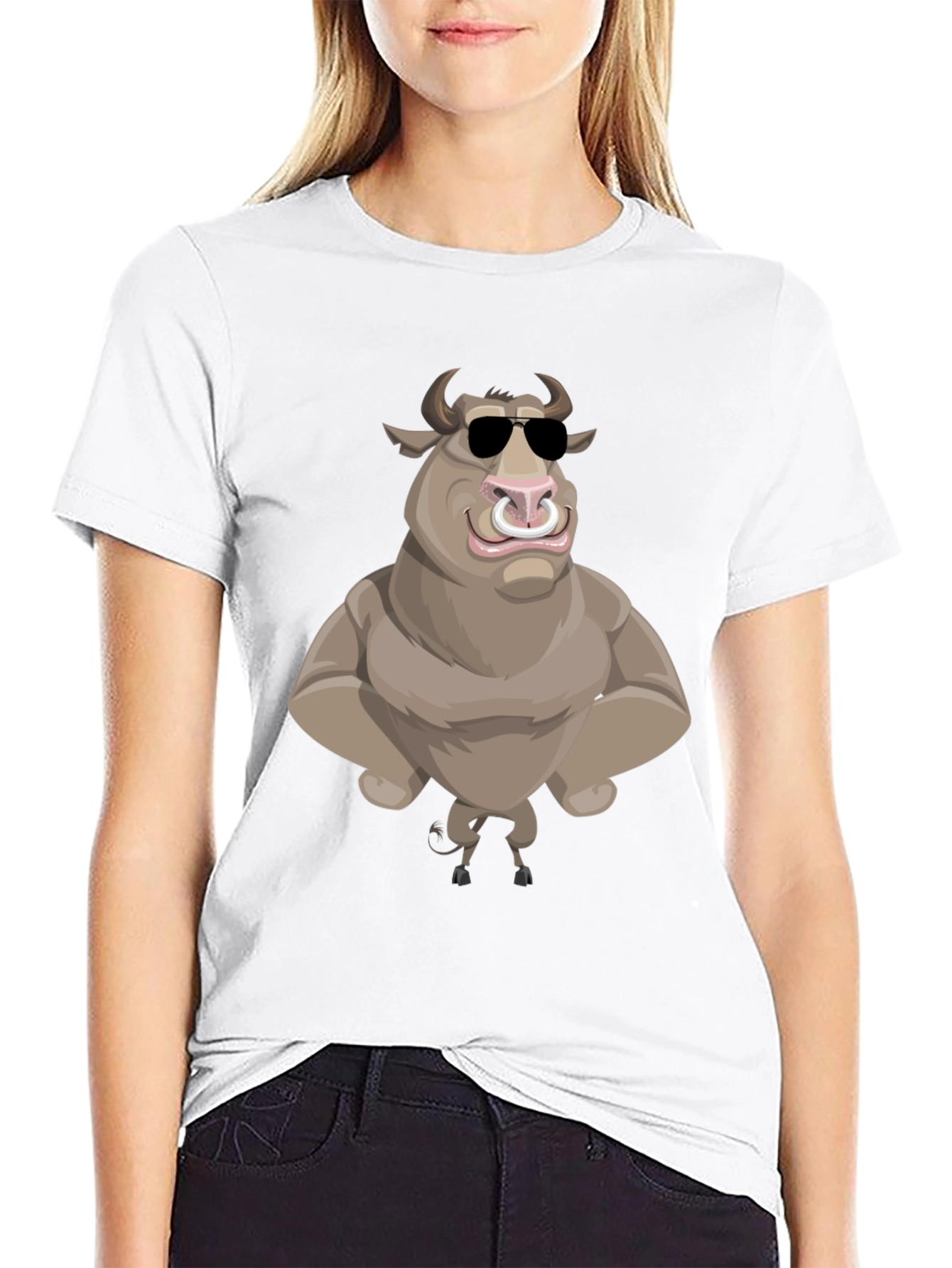 Black Cool Cartoon Bull Graphic Tee - Black view 9