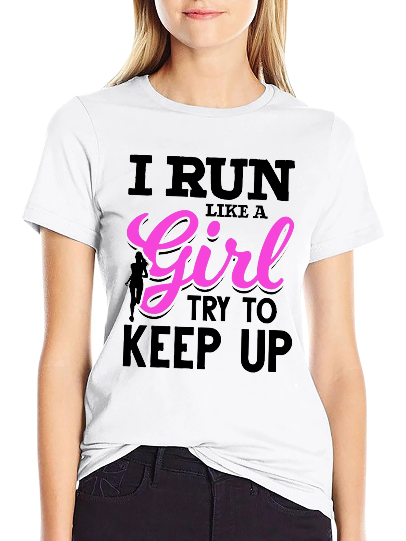 Black I Run Like A Girl T-Shirt - Running Tee view 9