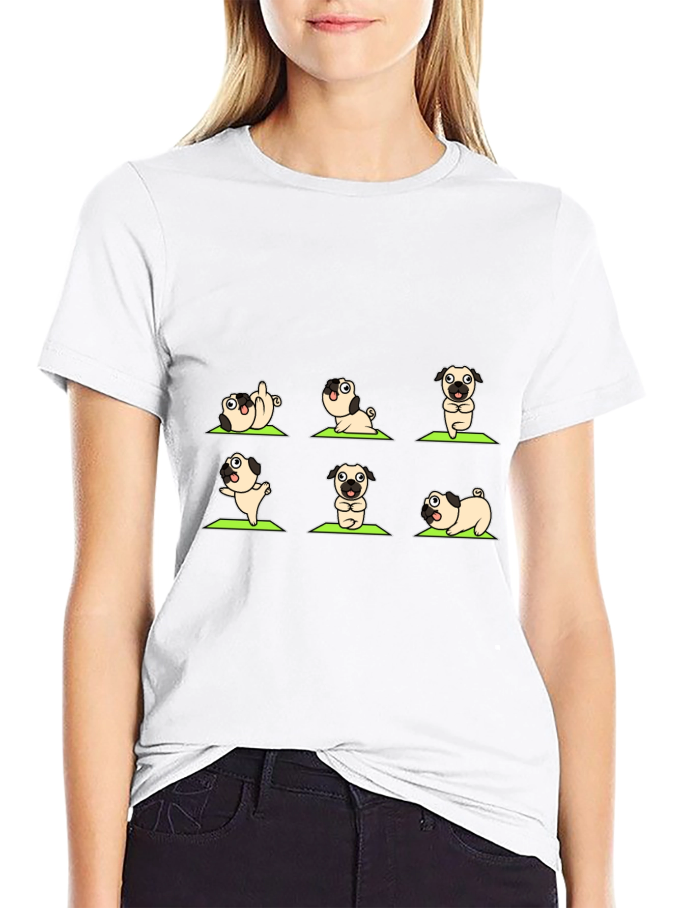 Black Yoga Pug Black Graphic T-Shirt view 9