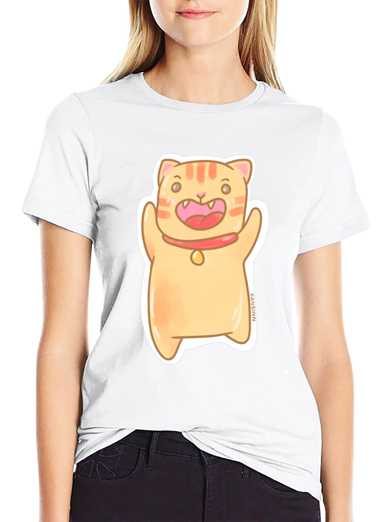 Black Cute Cat Cartoon Graphic Tee view 9