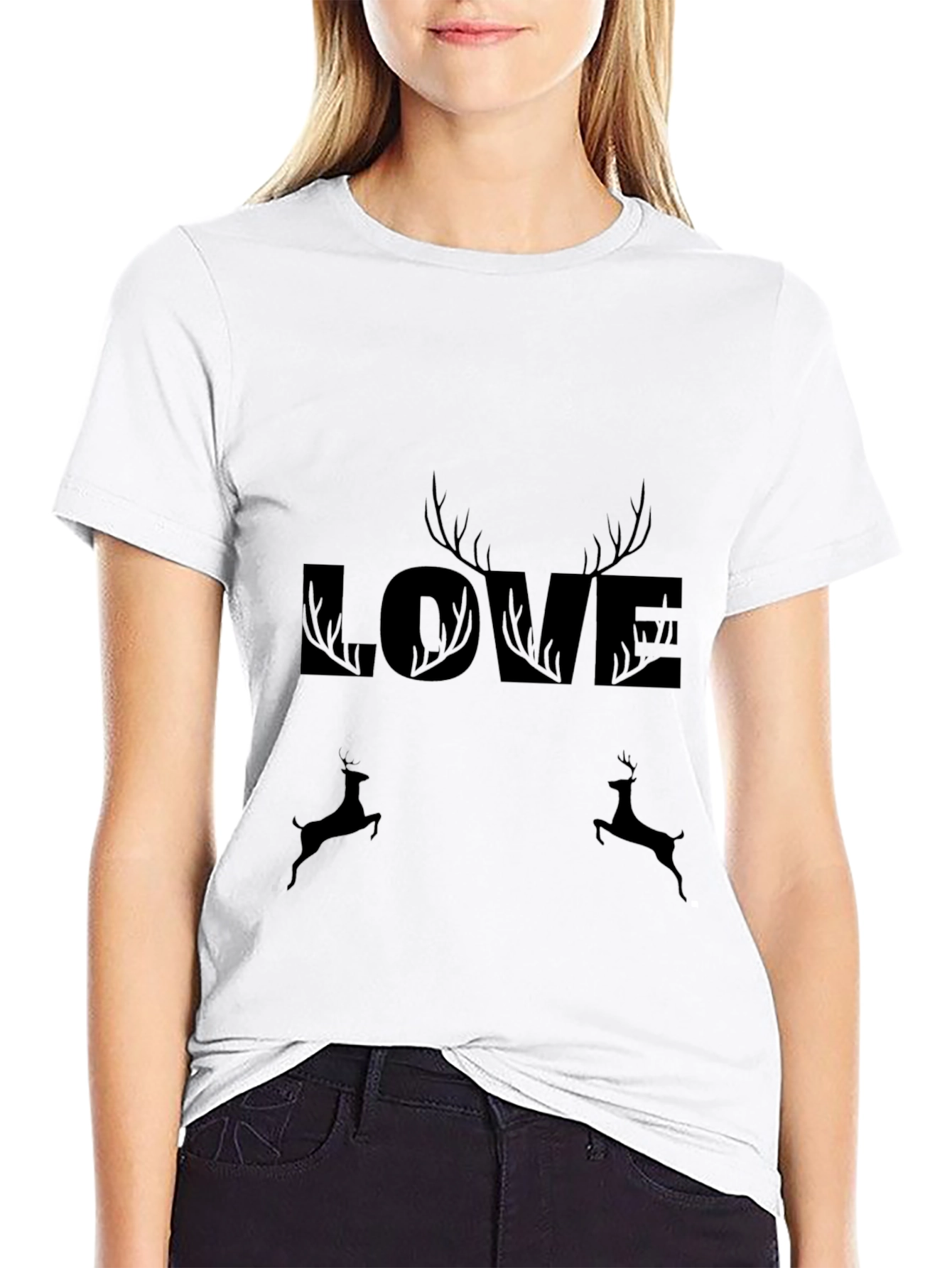 Black Love Deer Graphic Tee - Stylish Black T-Shirt view 9