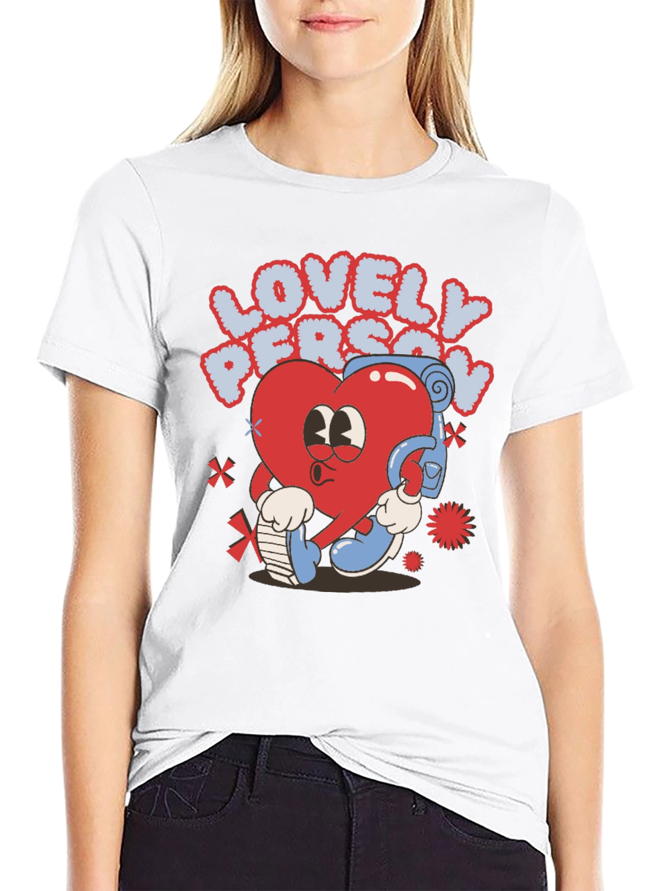 Black Lovely Person Heart Cartoon Black T-Shirt view 9