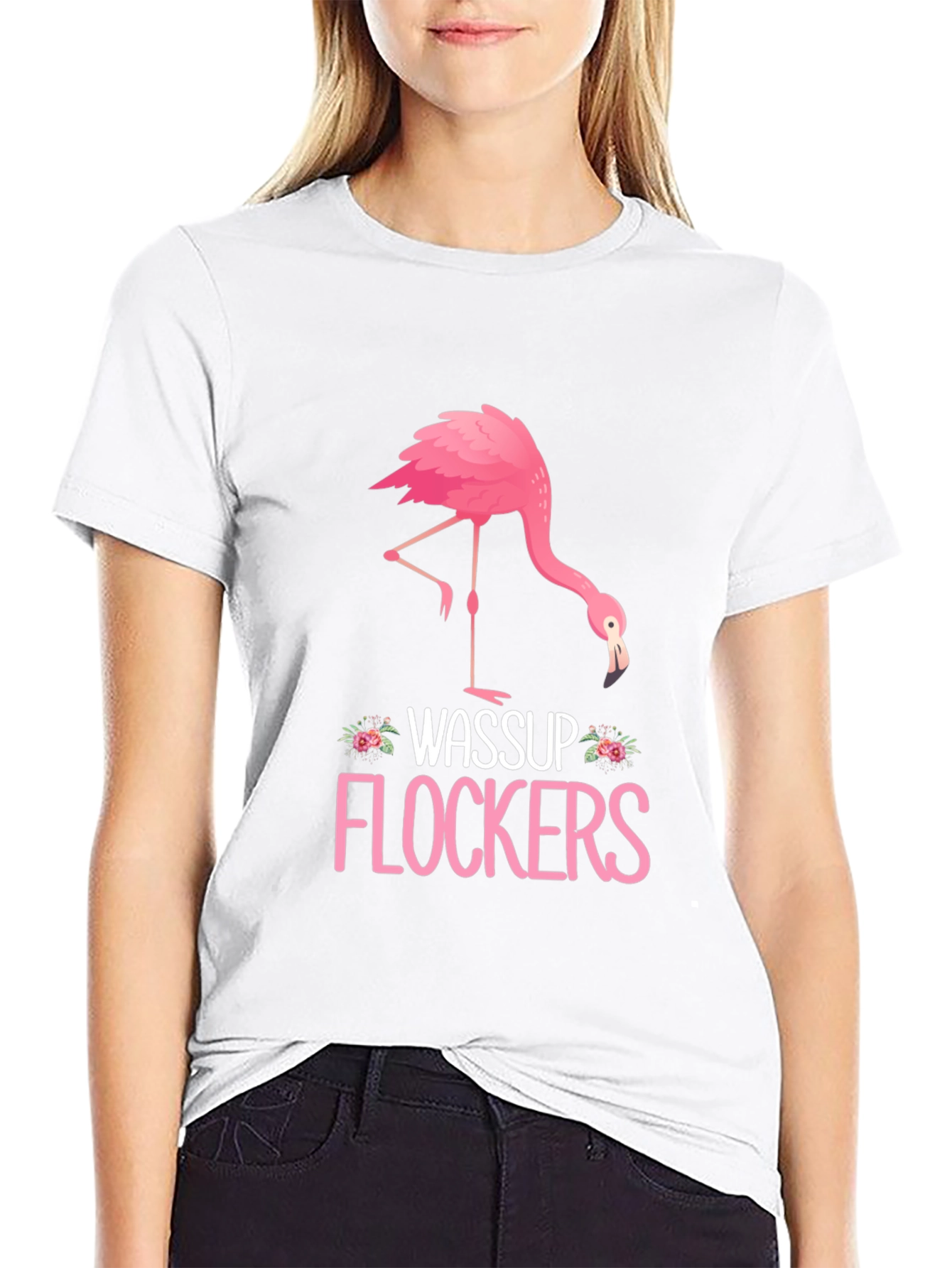 Black Wassup Flockers Flamingo Graphic Tee view 9