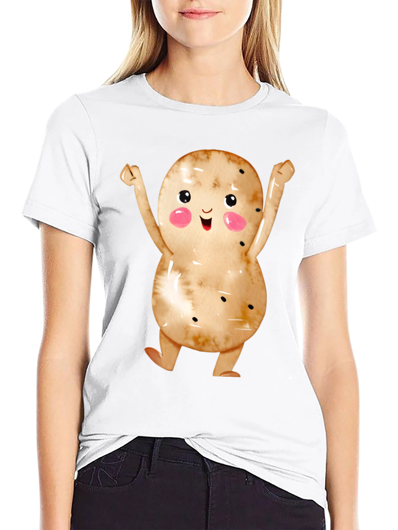 Black Happy Potato Graphic Tee - Black Unisex T-Shirt view 9