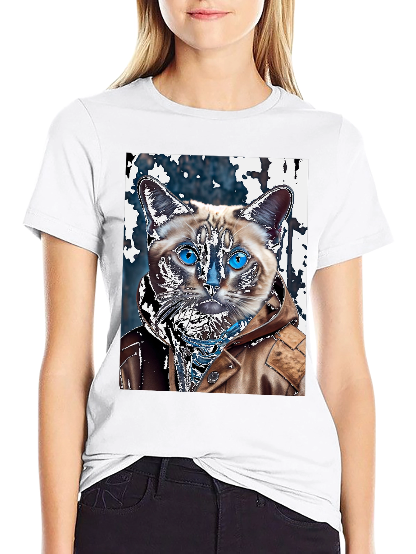 Black Cat in Jacket Graphic T-Shirt view 9