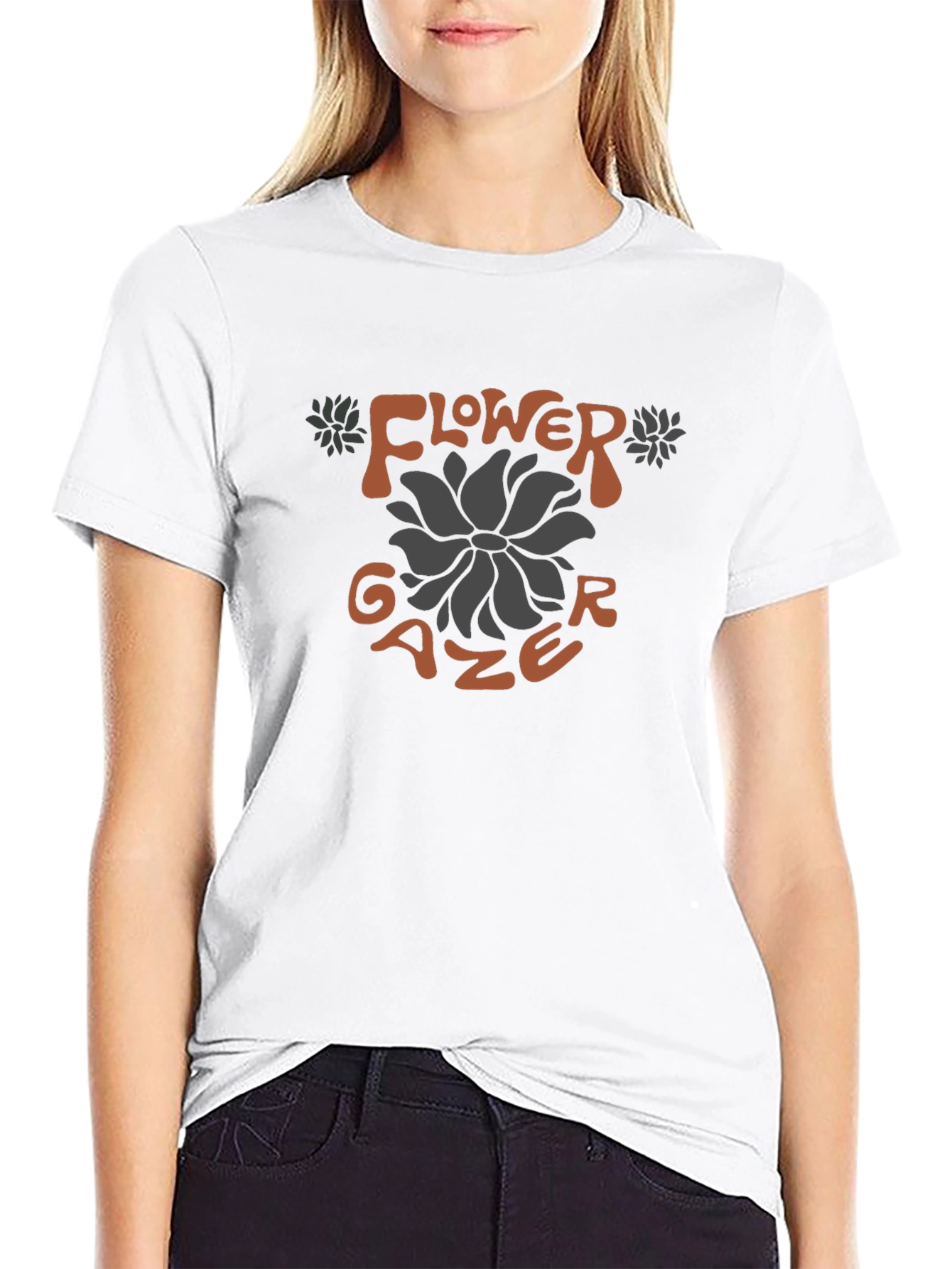 Black Flower Gazer Graphic Tee - Soft Cotton Blend view 9