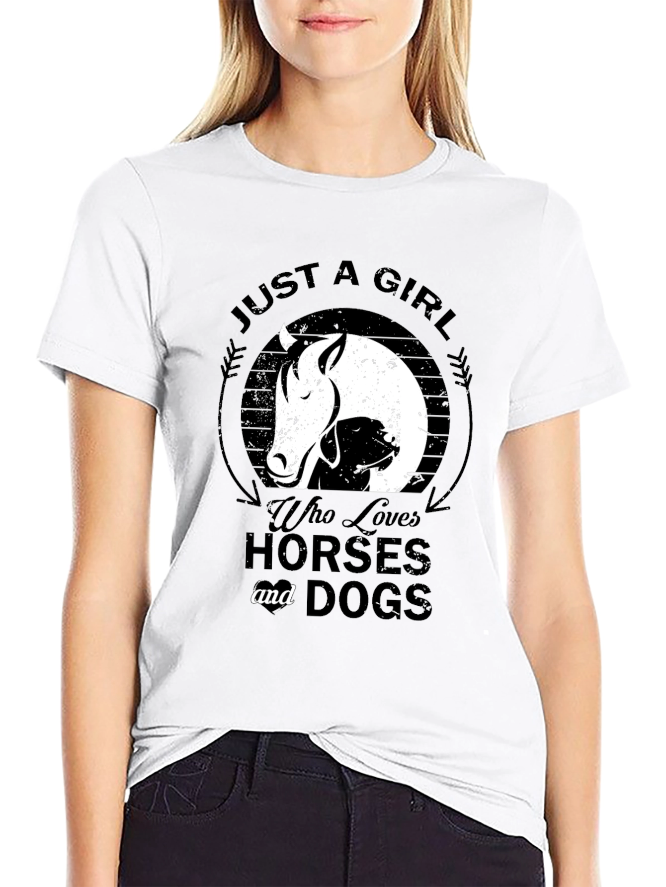 Black Just a Girl Who Loves Horses & Dogs Black T-Shirt view 9