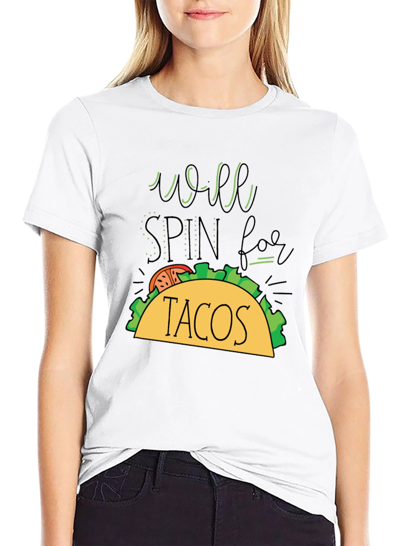 Black Taco Lover's T-Shirt - Will Spin For Tacos Graphic Tee view 9
