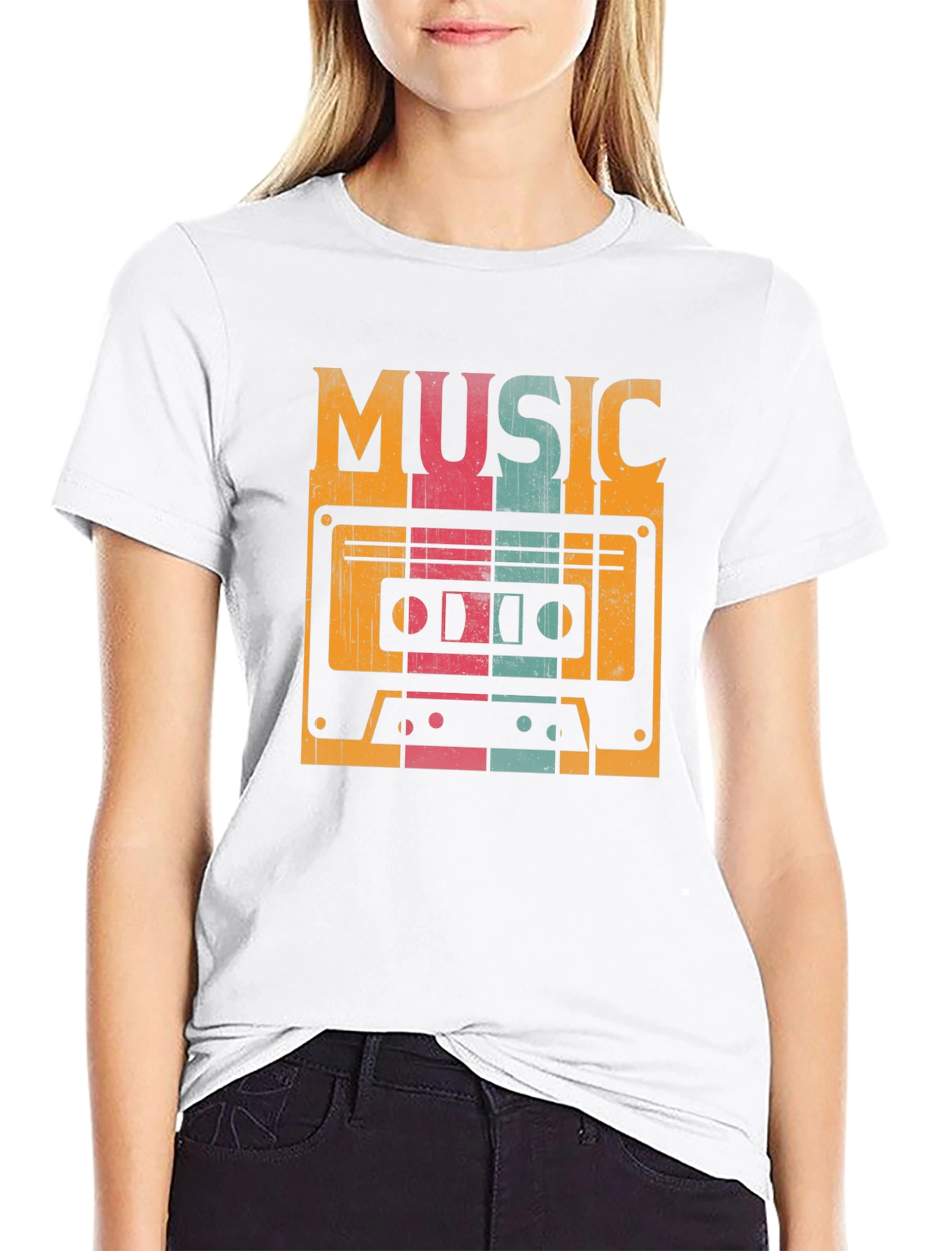 Black Retro Music Cassette Graphic Tee - Vintage Style Shirt view 9