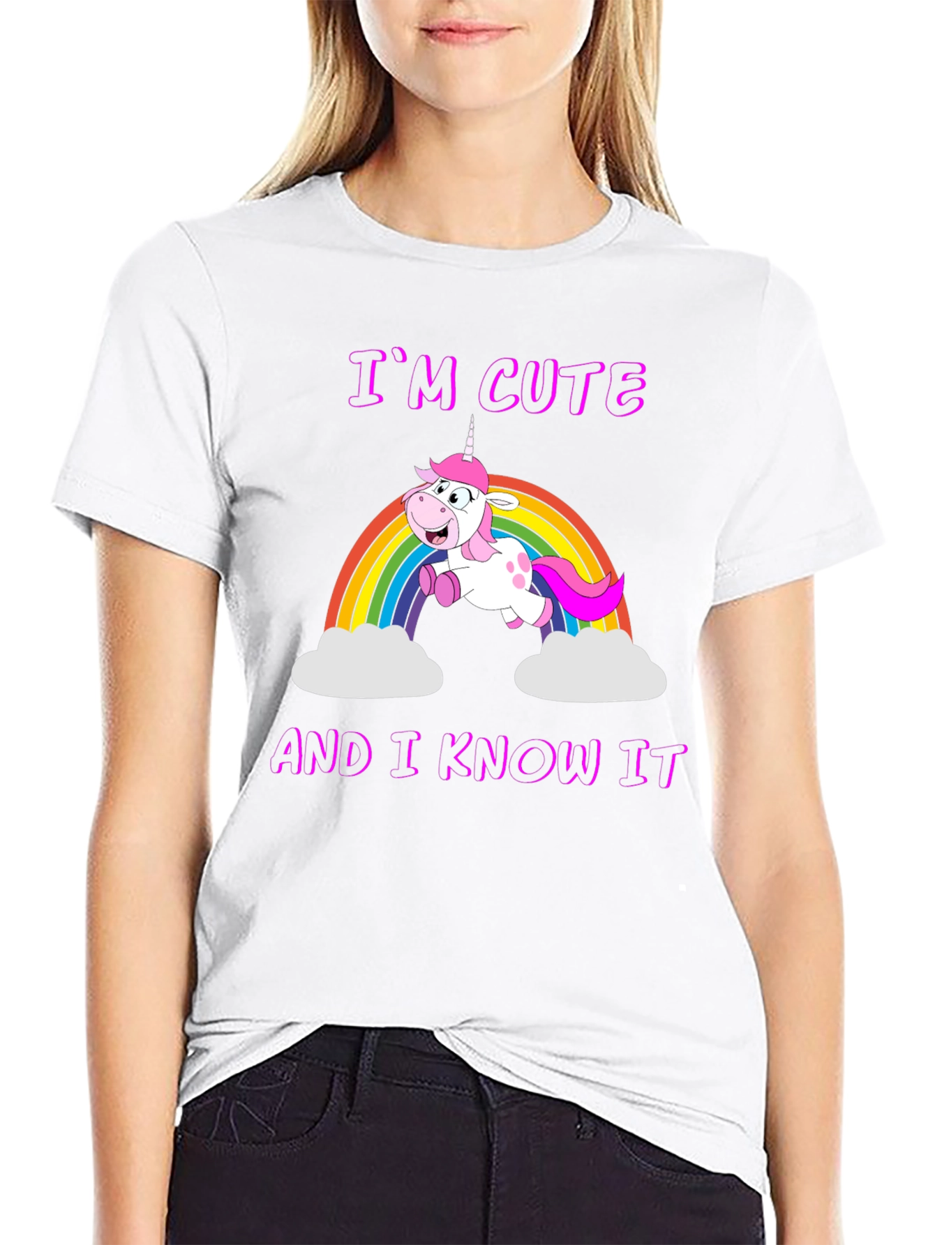 Black Cute Unicorn Rainbow Graphic T-Shirt view 9