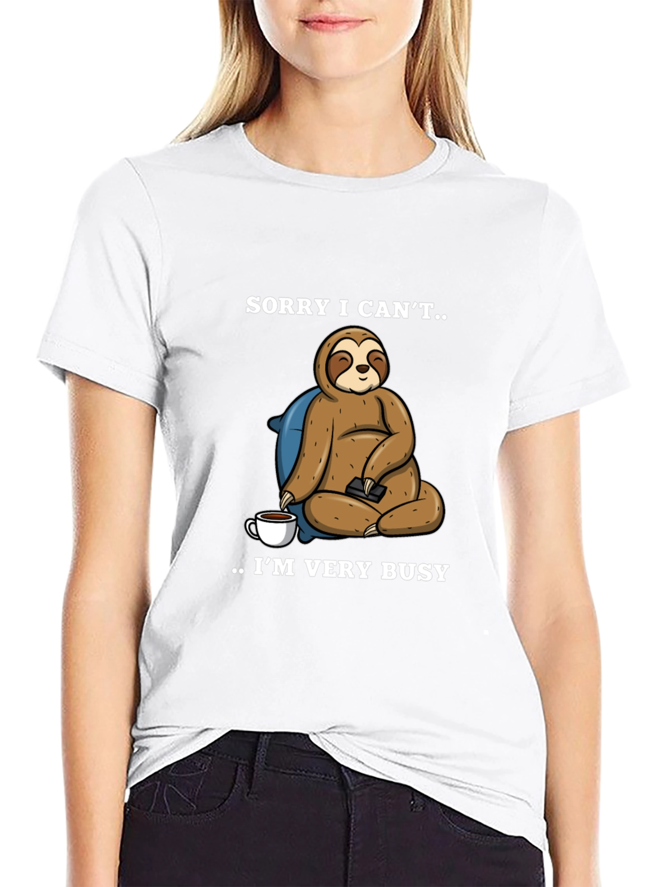 Black Sorry I Can't Sloth T-Shirt - Very Busy view 9