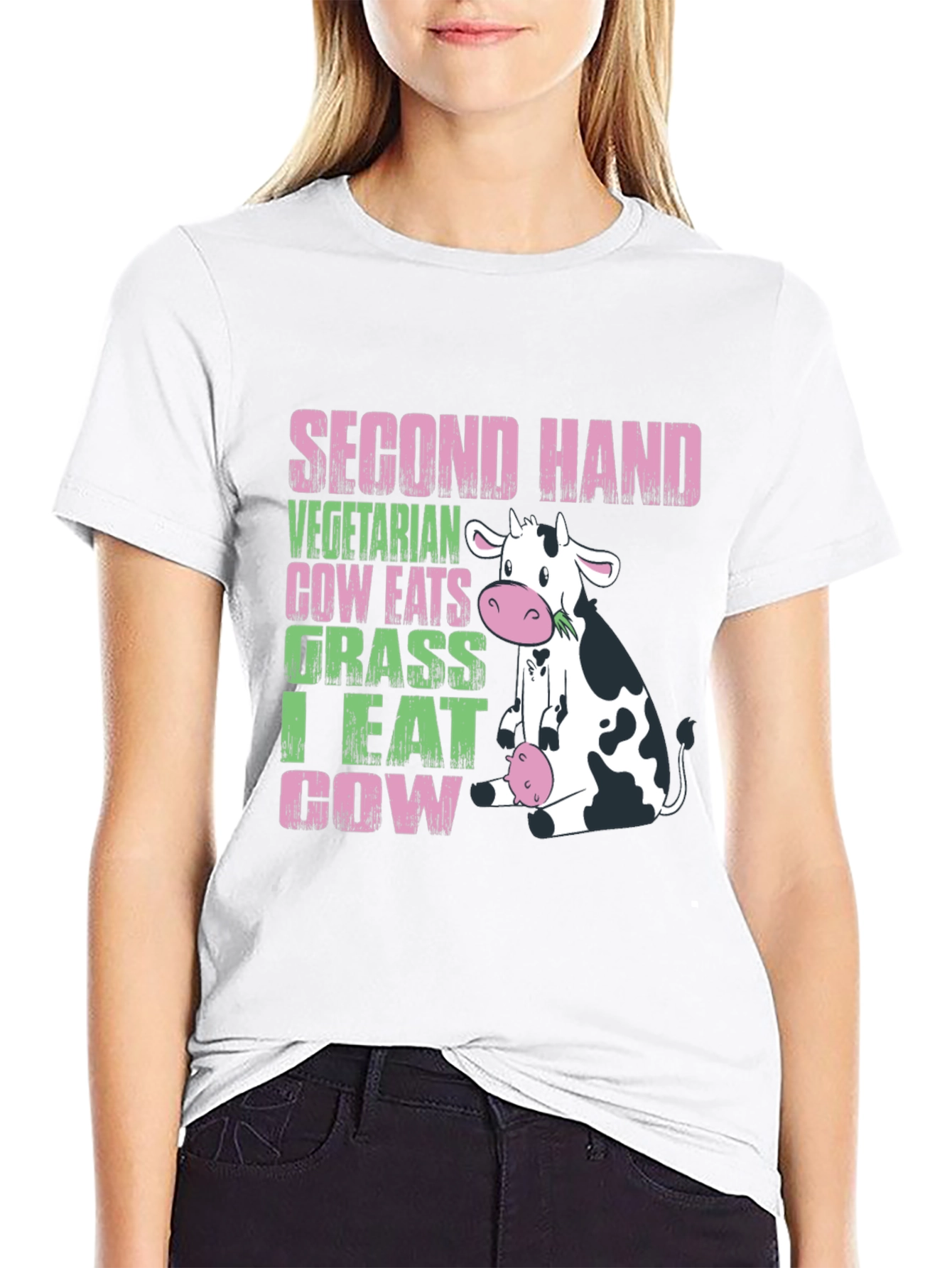 Black Second Hand Cow T-Shirt - Vegetarian & Meat Eater Humor view 9