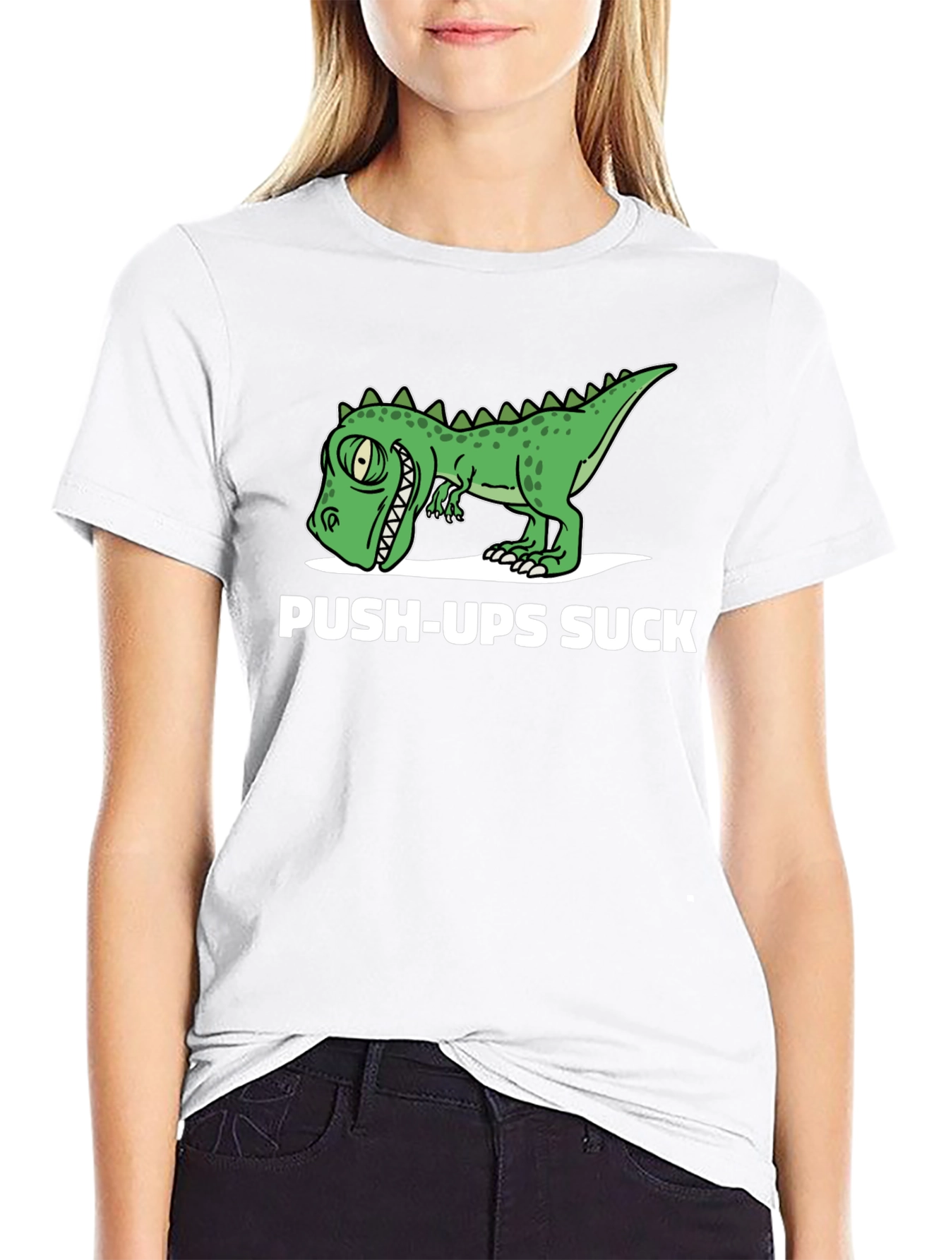 Black Funny Dinosaur Push-Ups Suck Graphic T-Shirt view 9