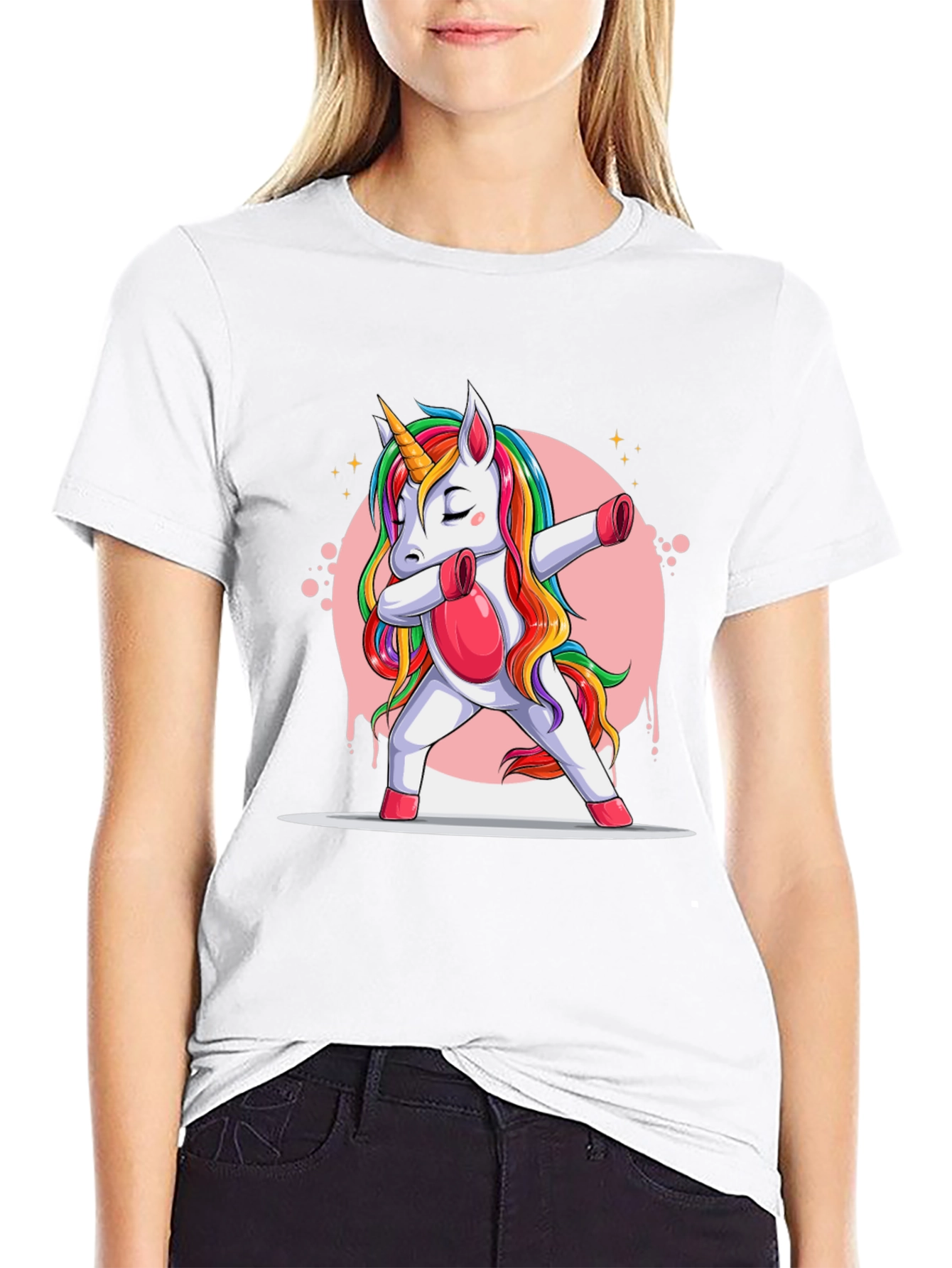 Black Dabbing Unicorn T-Shirt - Rainbow Mane Graphic Tee view 9