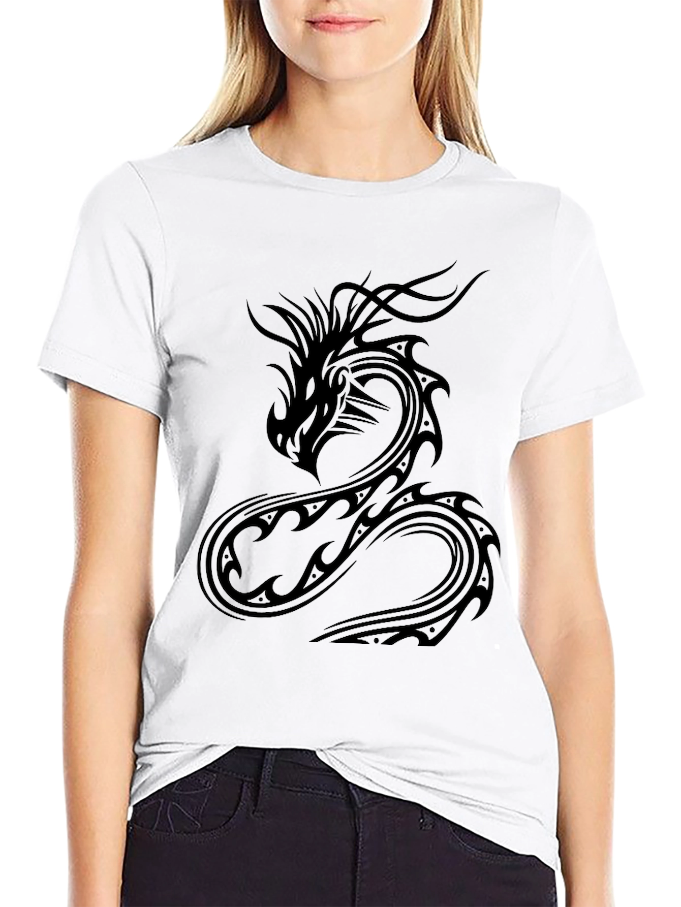 Black Dragon Graphic Tee - Black Cotton Casual Wear view 9