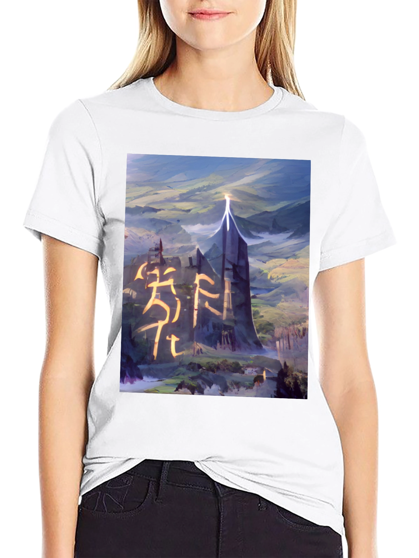 Black Fantasy Landscape Graphic Tee - Black T-Shirt view 9
