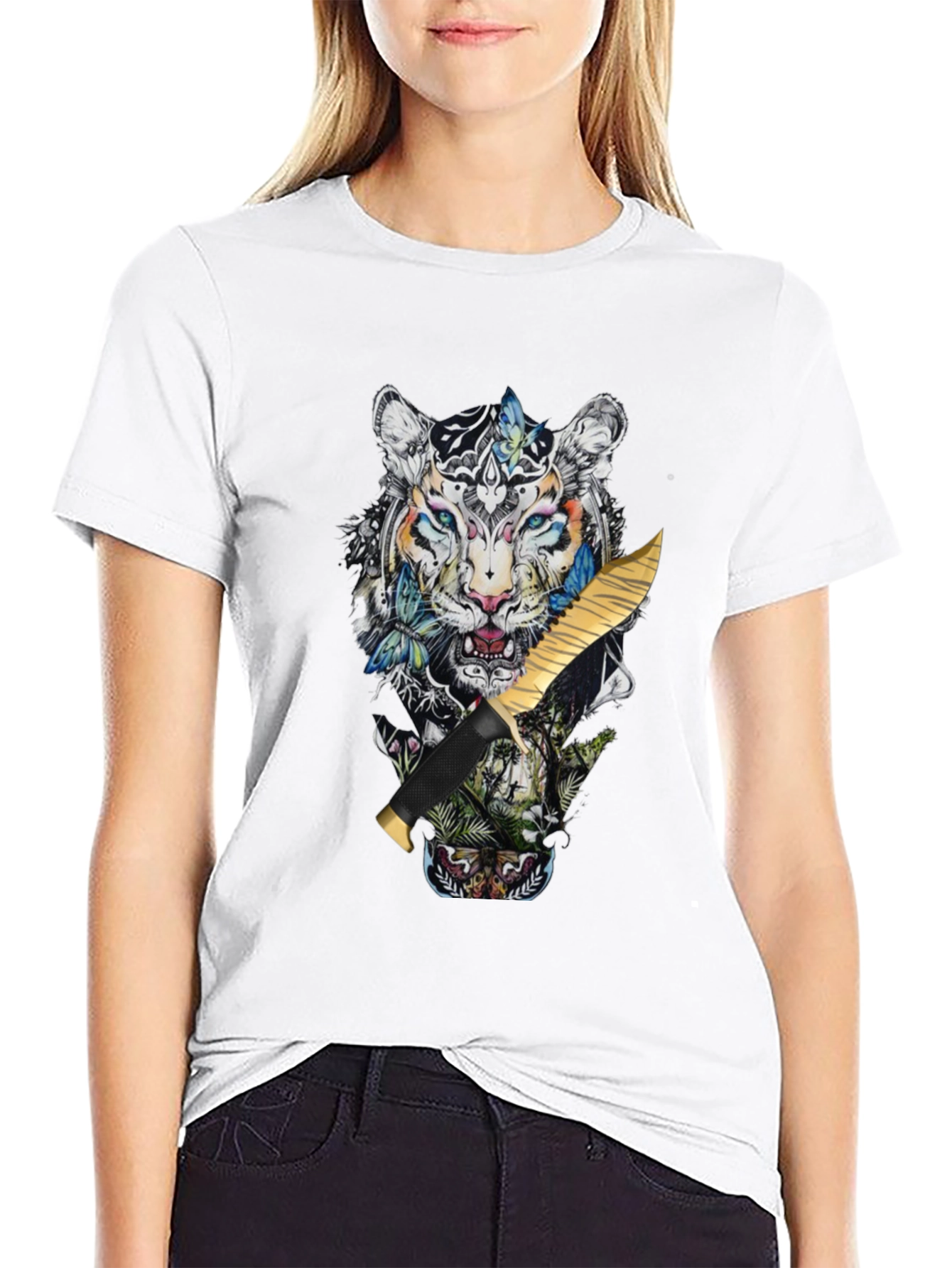 Black Tiger Graphic Print Black T-Shirt view 9