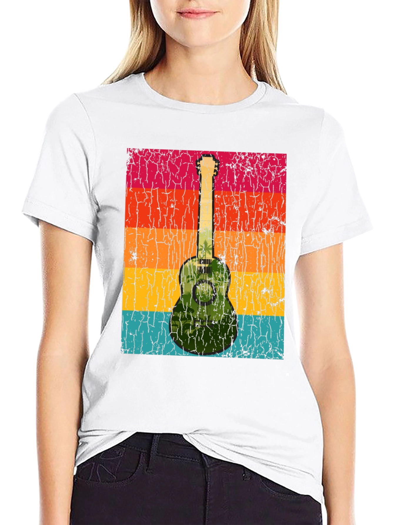 Black Retro Guitar T-Shirt - Tropical Vibes view 9