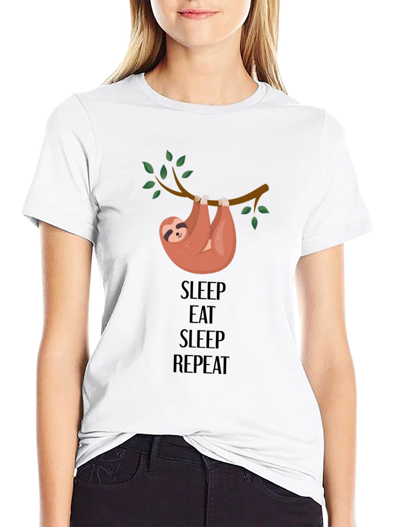 Black Sleep Eat Repeat Sloth Graphic Tee view 9