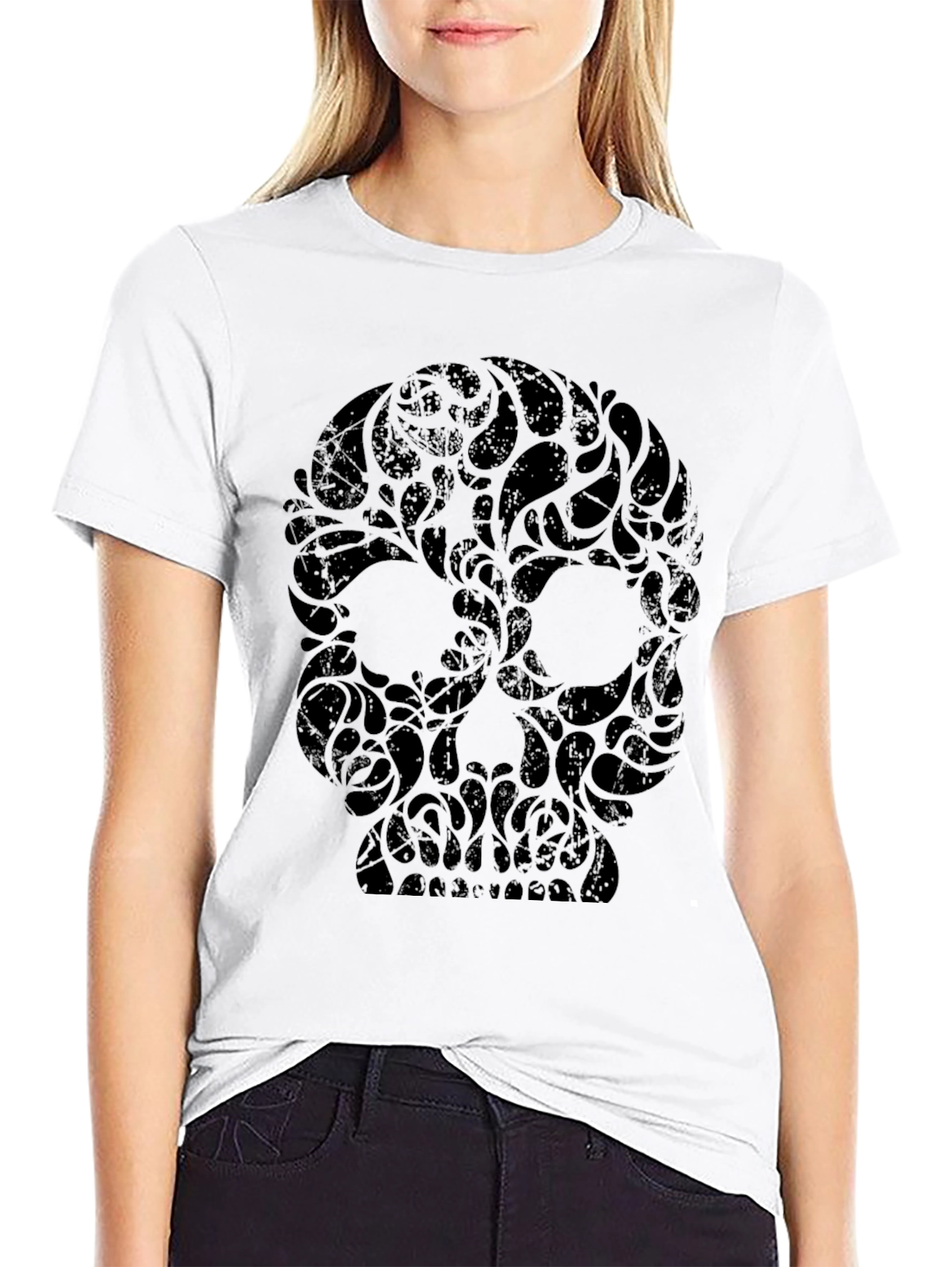 Black Dark Floral Skull Graphic Tee - Men's view 9
