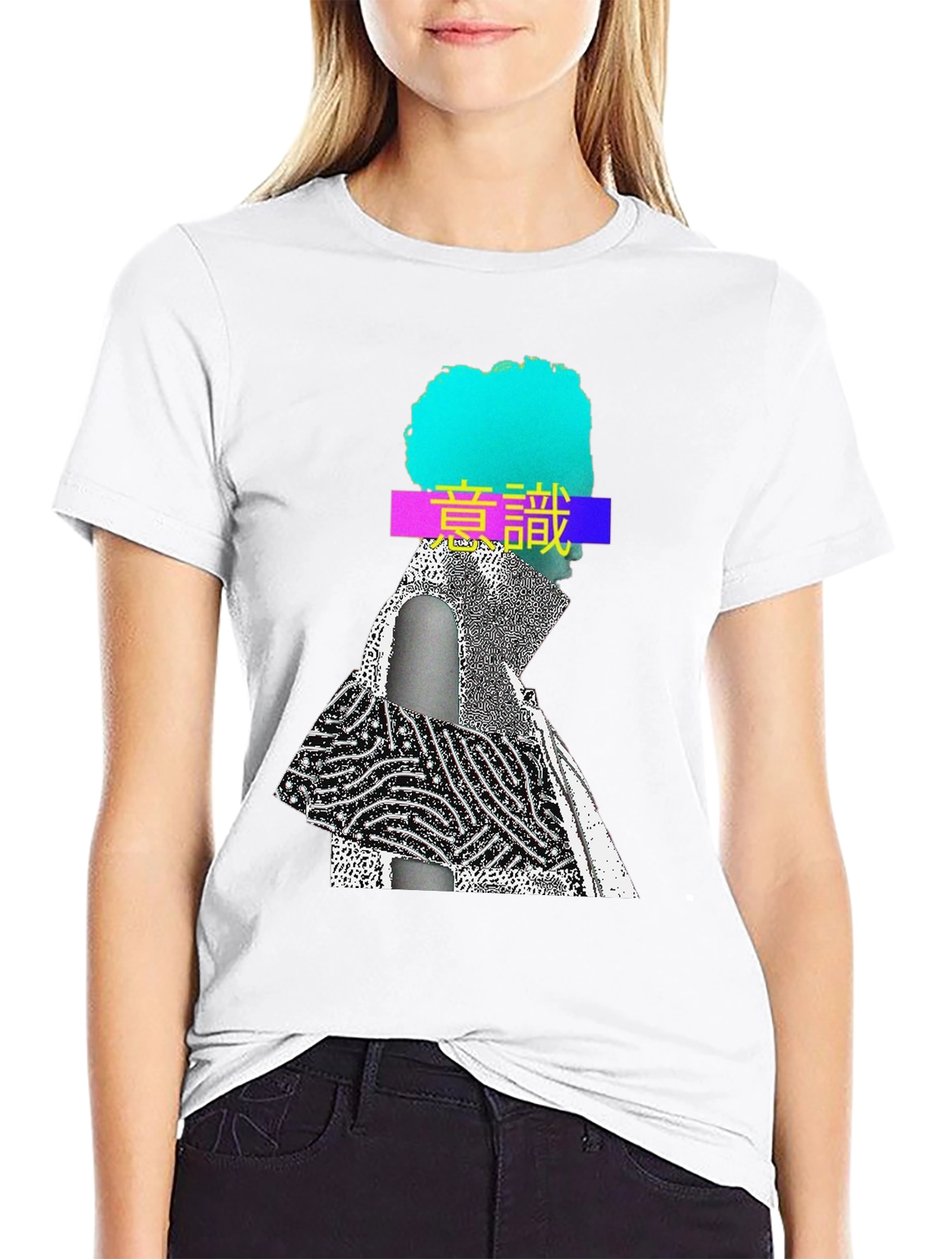 Black Abstract Graphic Print Crew Neck T-Shirt view 9