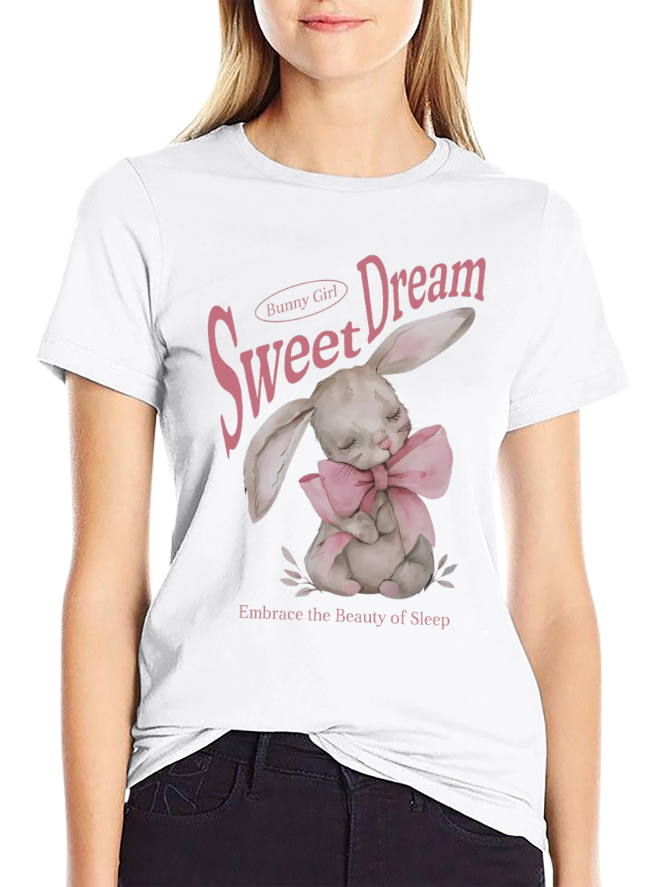 Black Sweet Dream Bunny Girl Black Graphic T-Shirt view 9