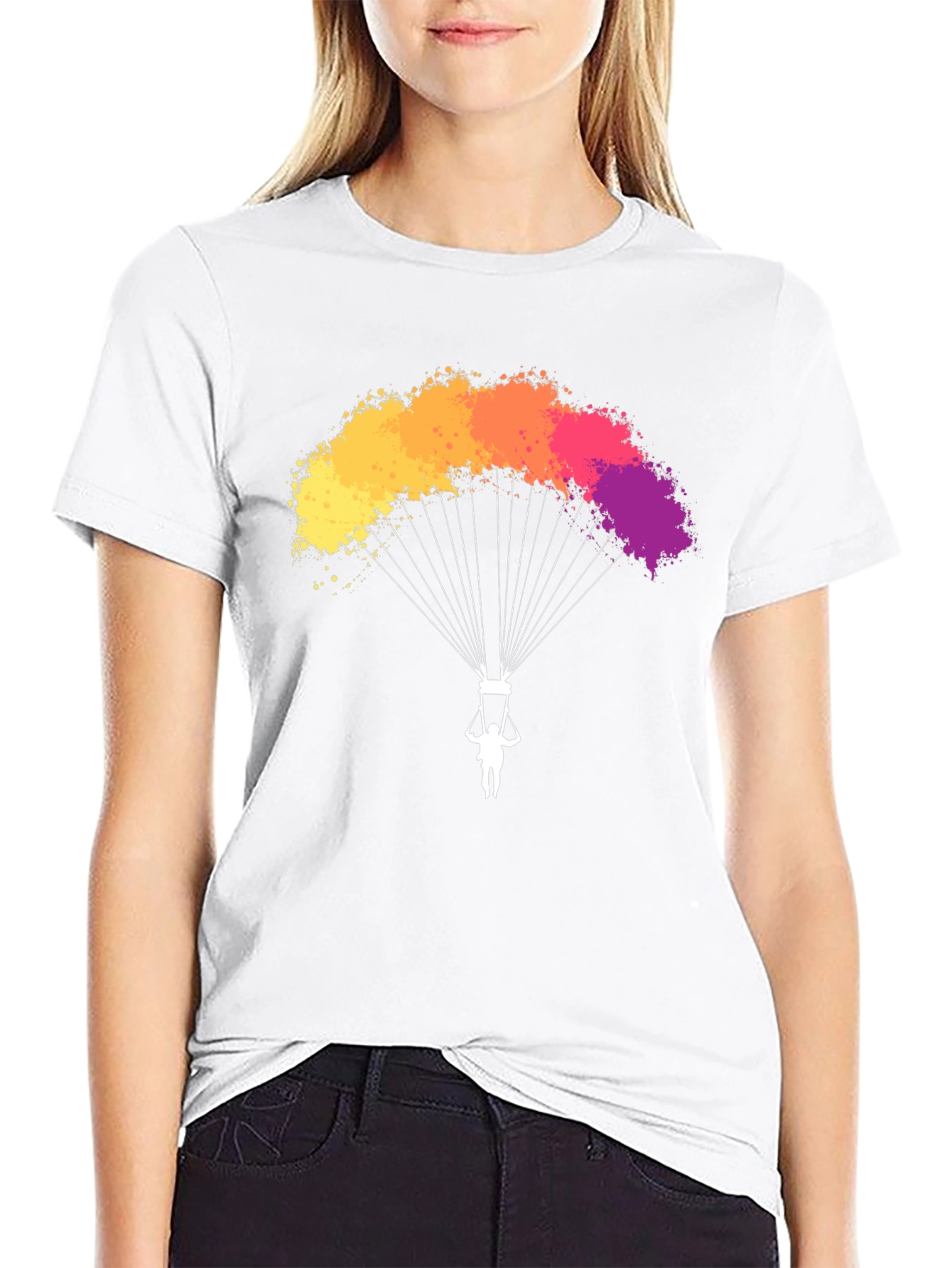 Black Parachute T-Shirt - Vibrant Colorful Design view 9