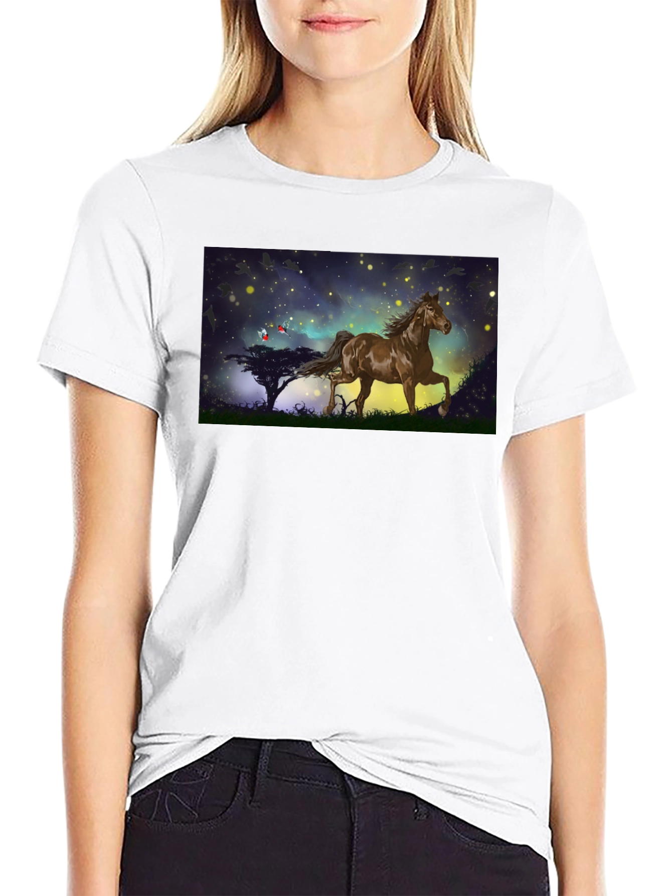 Black Horse Graphic Tee - Black Cotton Blend T-Shirt view 9