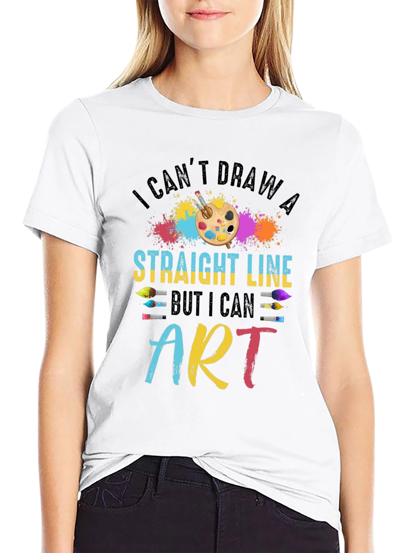 Black Artistic T-Shirt - I Can't Draw a Straight Line view 9