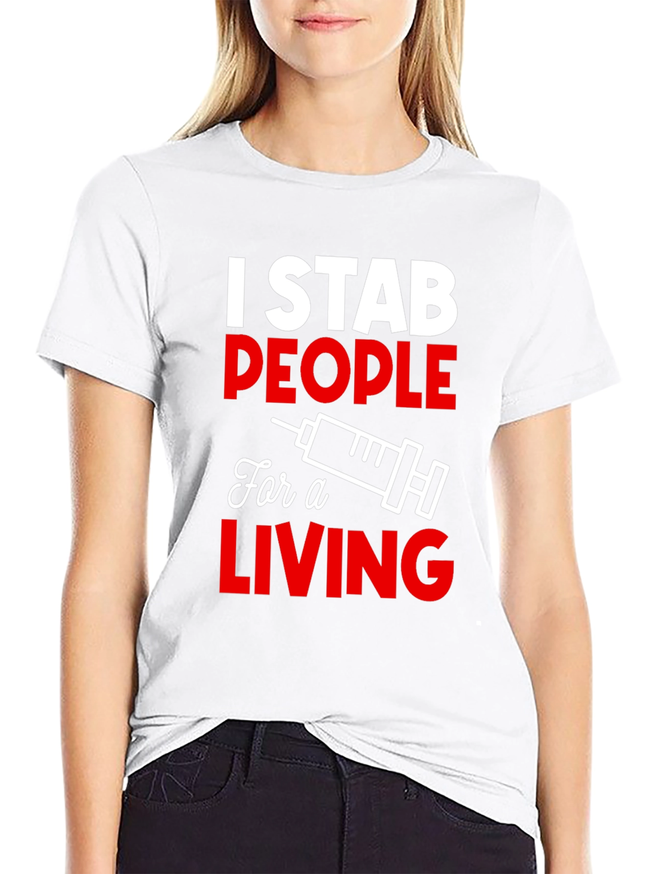 Black I Stab People For a Living T-Shirt - Funny Nurse Tee view 9