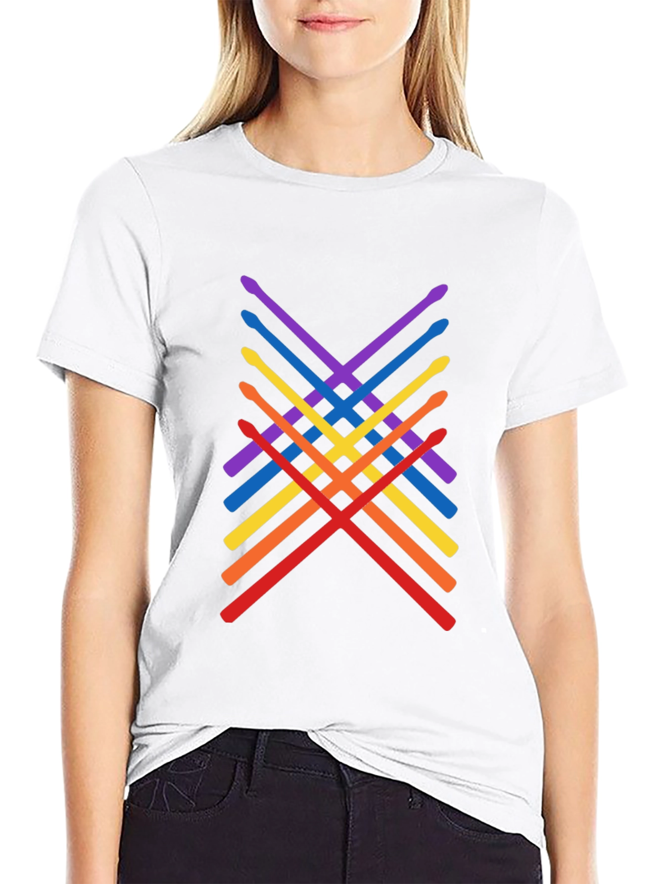 Black Rainbow Drumsticks Graphic Tee - Music Lover Shirt view 9