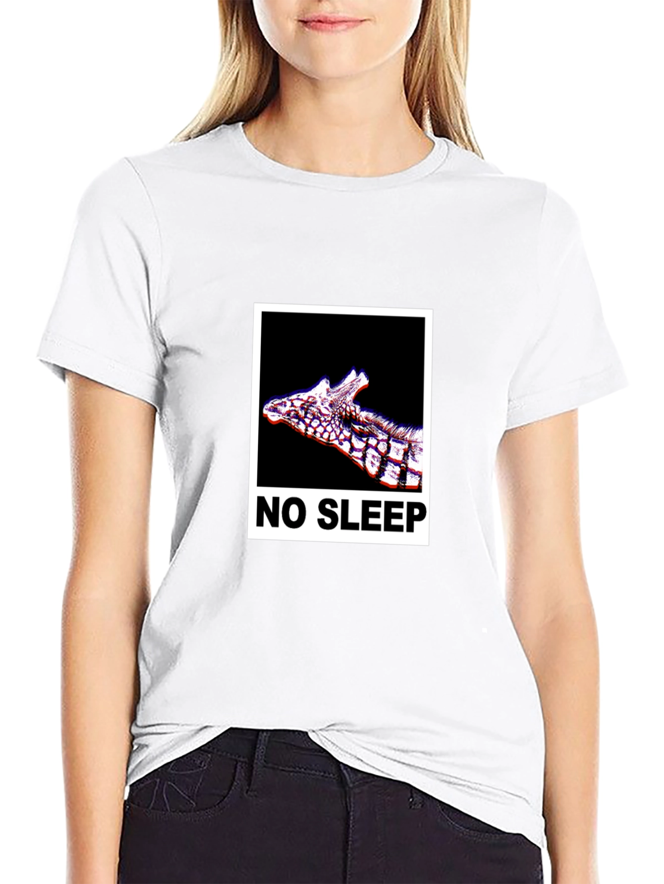 Black No Sleep Giraffe Graphic Tee - Black Cotton T-Shirt view 9
