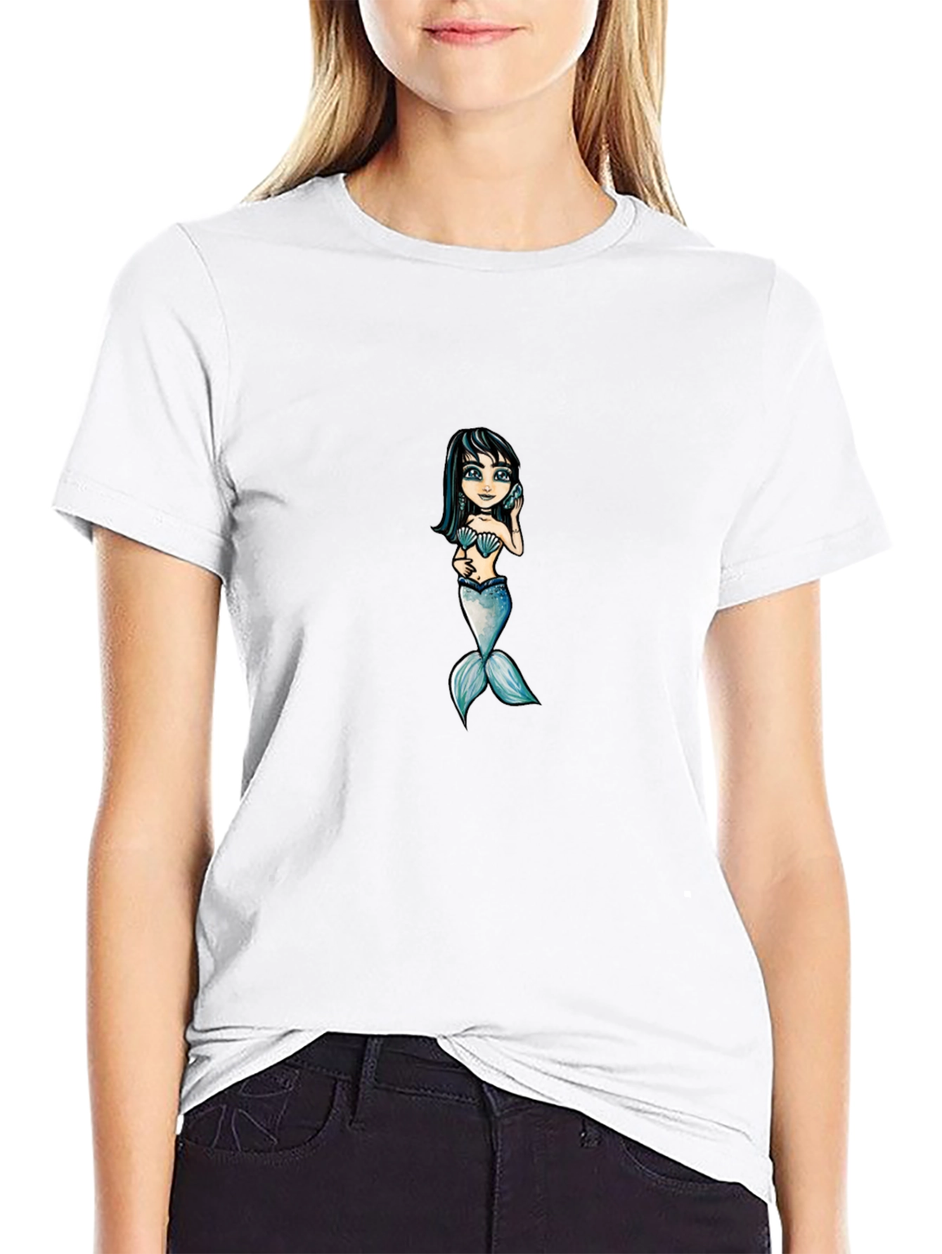 Black Mermaid Graphic Tee - Black Cotton T-Shirt view 9
